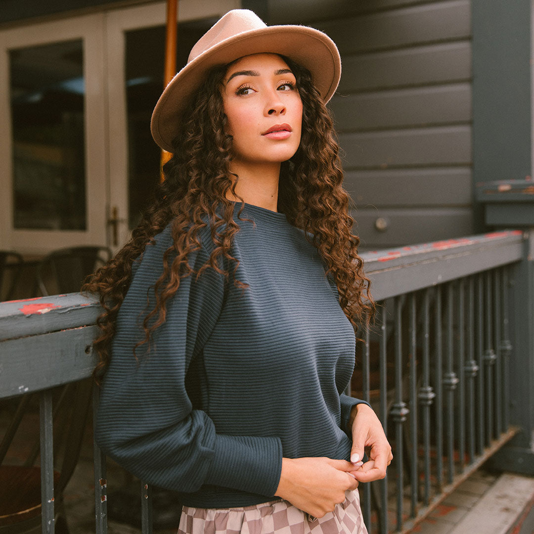 Atlas Ribbed Sweater for Women - Soft Navy Blue Knit Pullover - Perfect for Fall & Winter Layering, Casual Outfits and Office Wear