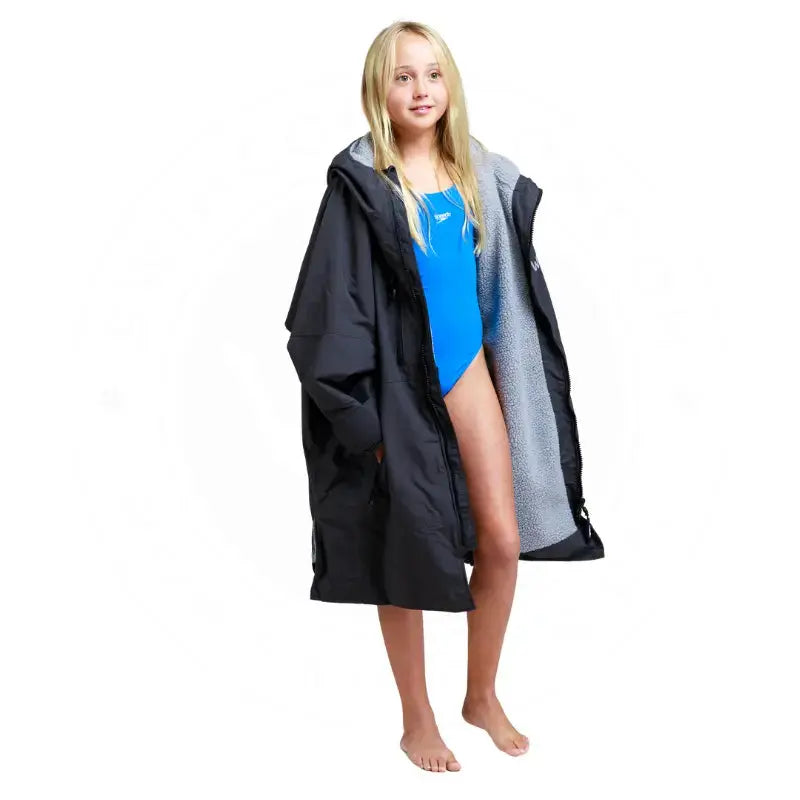 Kids Swimming Robe - Unisex Black Hard Shell Pool Robe for Boys & Girls | Quick-Dry Waterproof Cover-Up for Beach, Pool & Water Park Activities