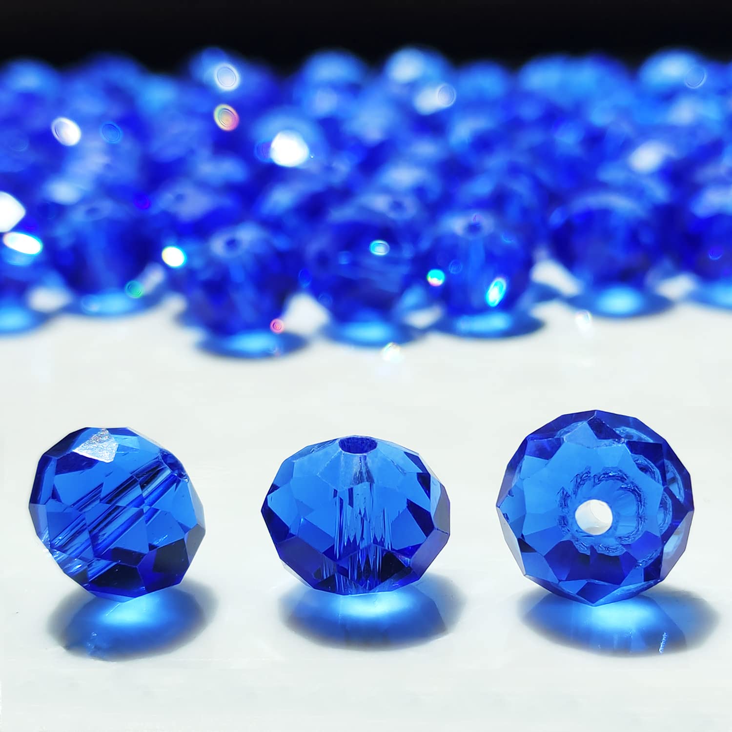 Jusbeaut 265Pcs 10mm Blue Glass Briolette Crystal Beads for Jewelry Making - DIY Bracelets, Necklaces, Earrings, Wine Charms, Wind Chimes & Suncatchers - Premium Rondelle Spacer Beads for Crafting and Home Decor