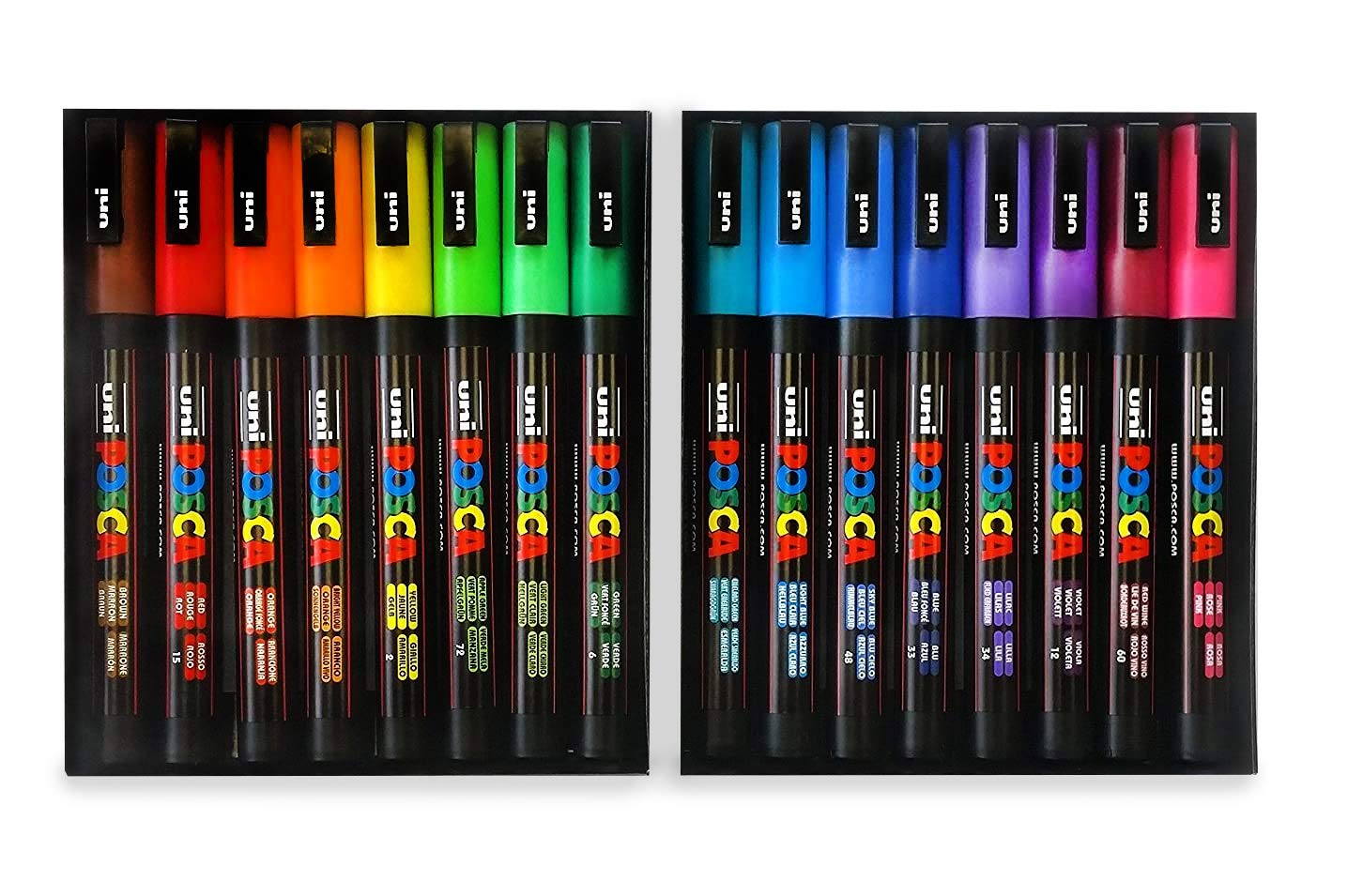 POSCA PC-5M 16-Color Marker Set - Vibrant Water-Based Paint Markers for Artists & Crafters - Perfect for Sketching, Bullet Journaling & DIY Projects (2 Gift Boxes Included)