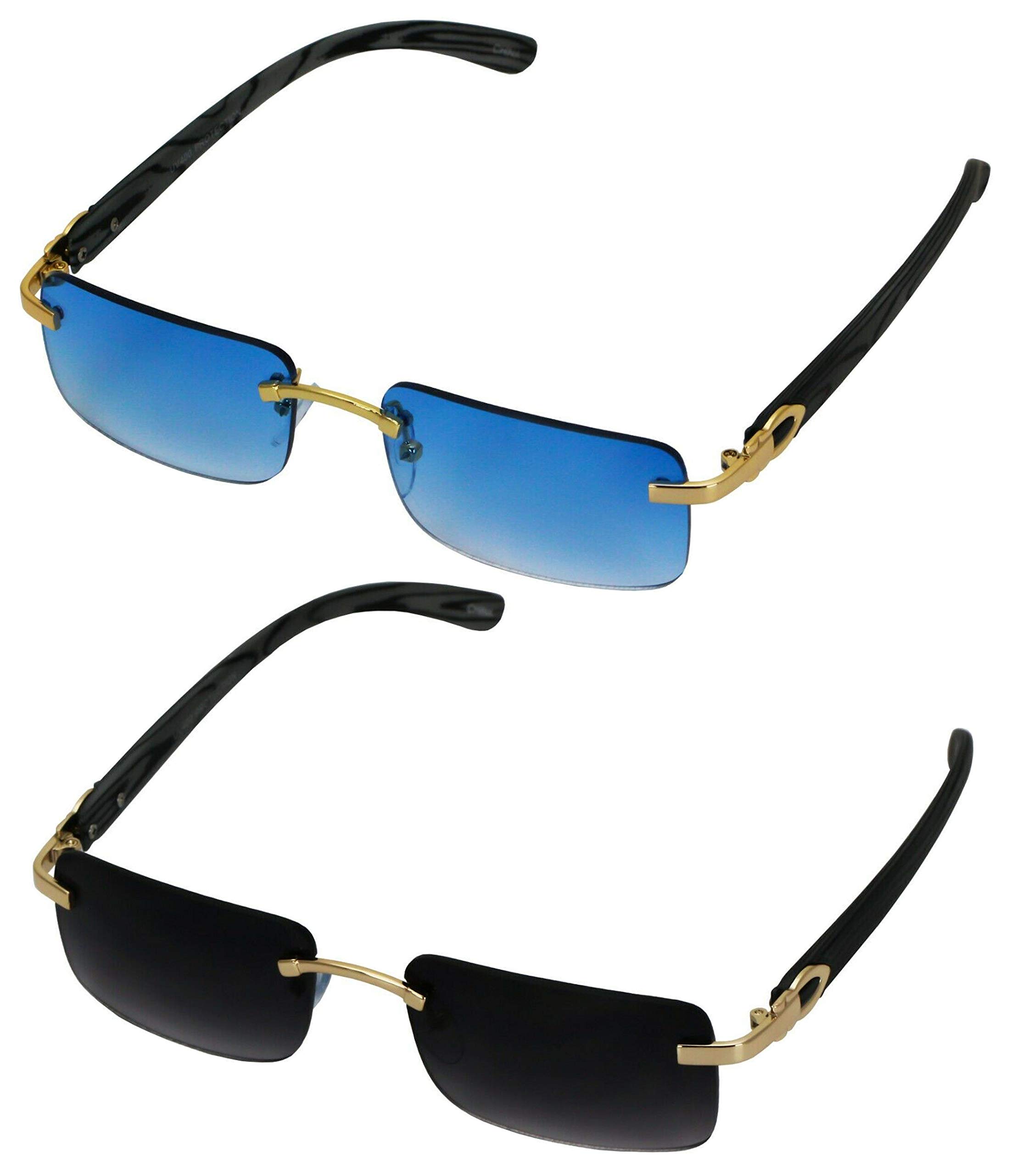 Vintage Rimless Rectangle Sunglasses for Women & Men - Trendy Candy Color Frameless Shades for Outdoor, Beach, and Driving