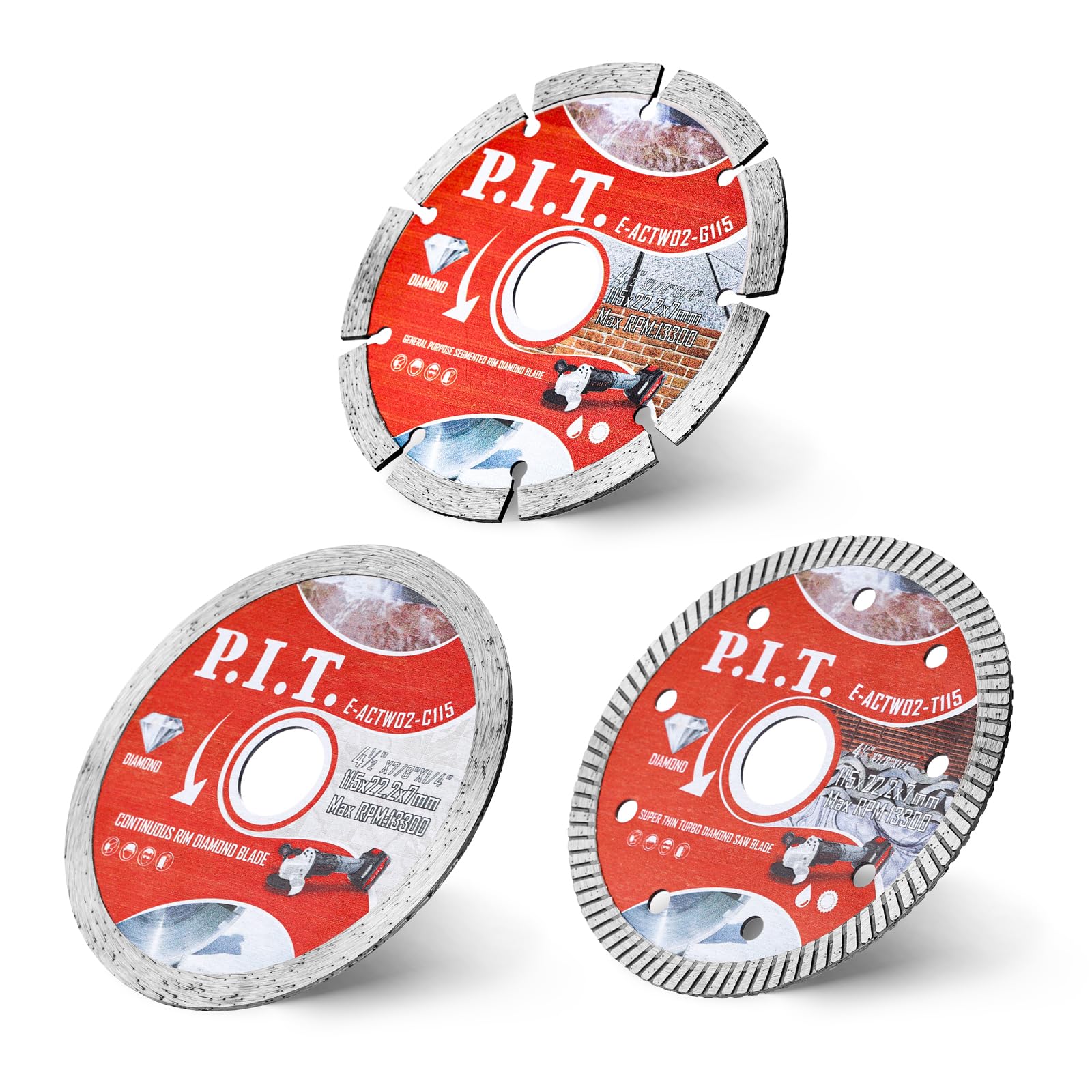 3-in-1 4.5 Inch Diamond Saw Blade Set for Angle Grinder - Dry/Wet Cutting Tile, Ceramic, Marble, Granite, Concrete, Glass | Perfect for Masonry, Stone & Terrazzo Work | 7/8 Inch Arbor | DIY & Professional Construction Projects