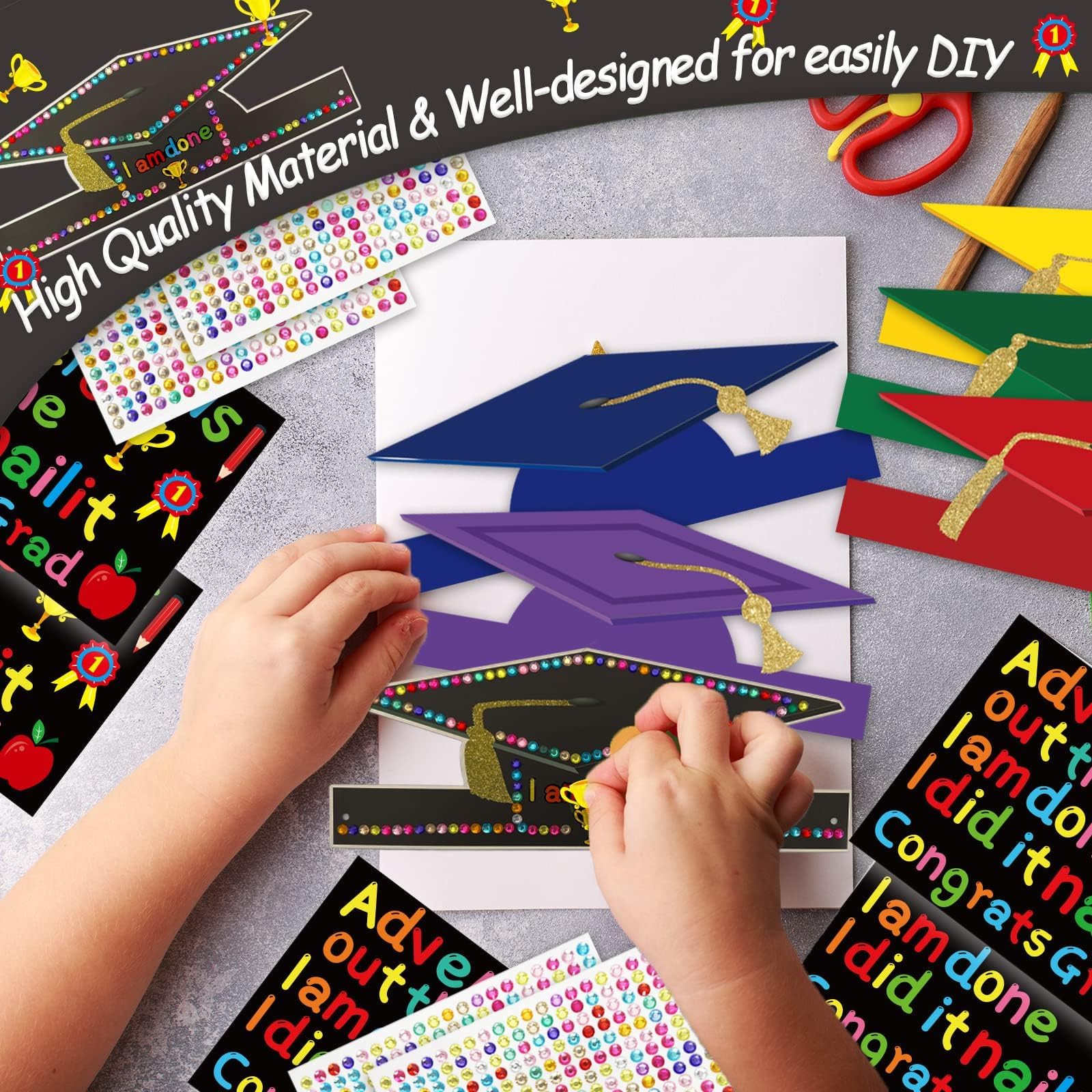 36 PCS Preschool Graduation Paper Hats & Kindergarten Grad Caps - Class of 2025 Bulk Craft Kits with Crowns & Headbands - Perfect for Classroom Parties, Graduation Favors, Games & DIY Activities
