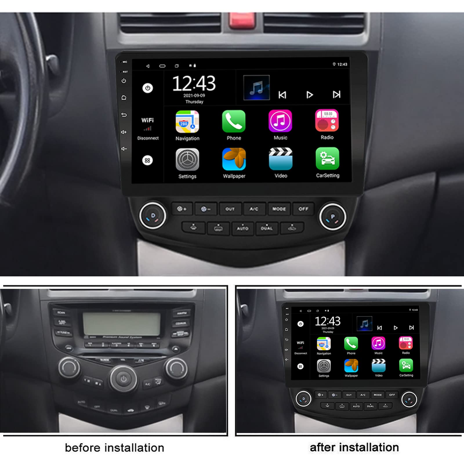 10.1 Inch Android 10.1 Car Stereo with 4G LTE, Octa-Core Processor, Apple CarPlay & Android Auto - HD Touchscreen Bluetooth Radio, 2GB RAM 32GB ROM for 2003-2007 Honda Accord 7th Gen | Perfect for GPS Navigation, Music Streaming & Hands-Free Calling