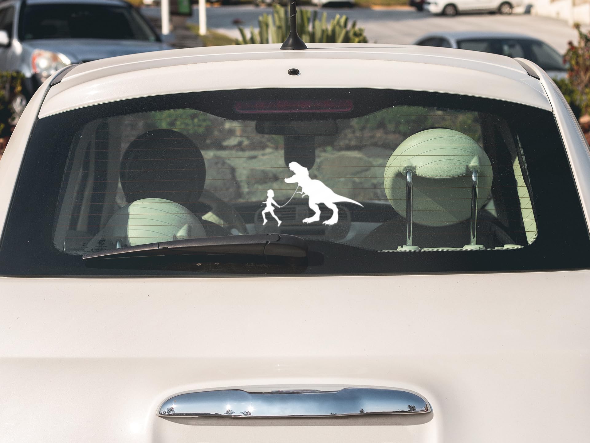 Girl Leading T-Rex Dinosaur Vinyl Decal Sticker - White 7