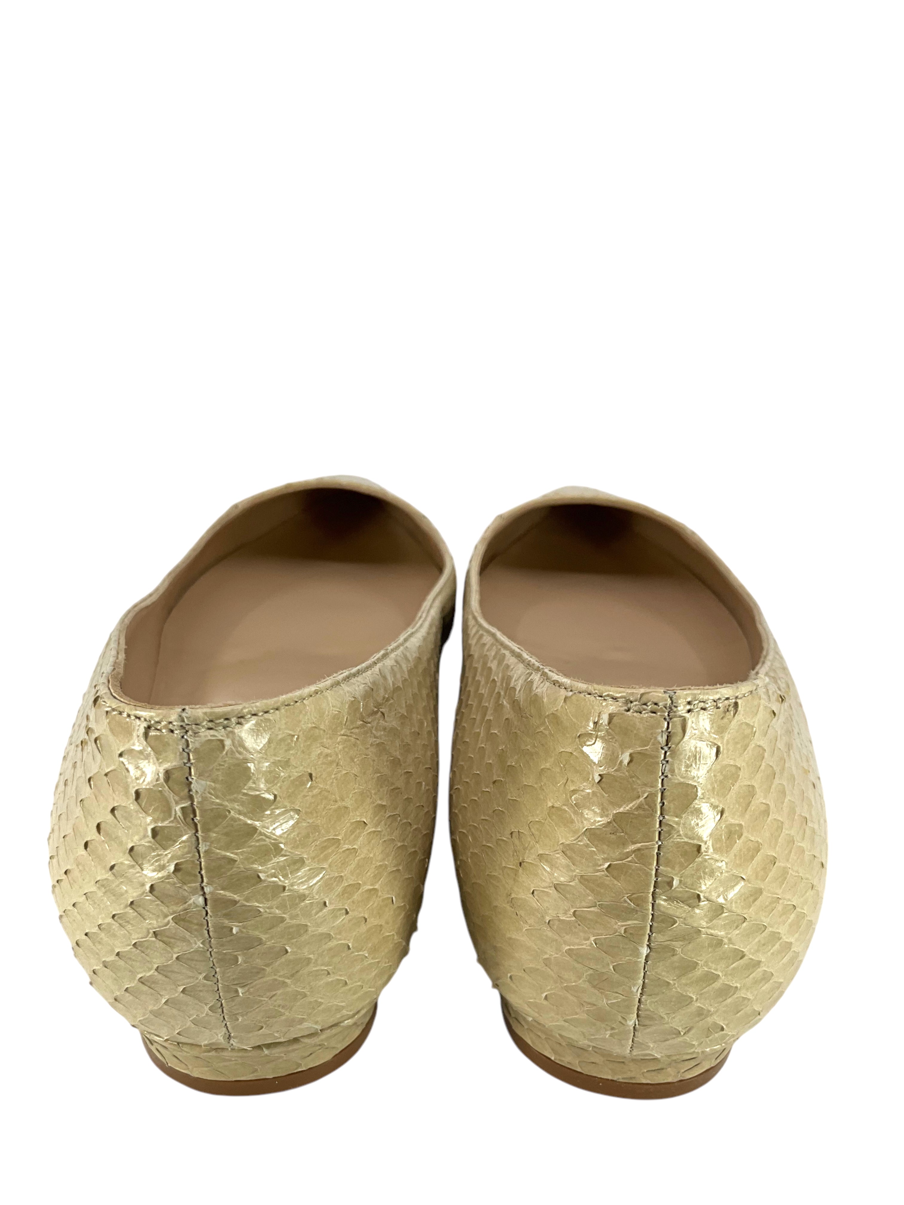 Manolo Blahnik BB Ballerina Flats - Women's Size 7 Genuine Snakeskin Leather Pointed Toe Ballet Shoes for Work, Party & Special Occasions