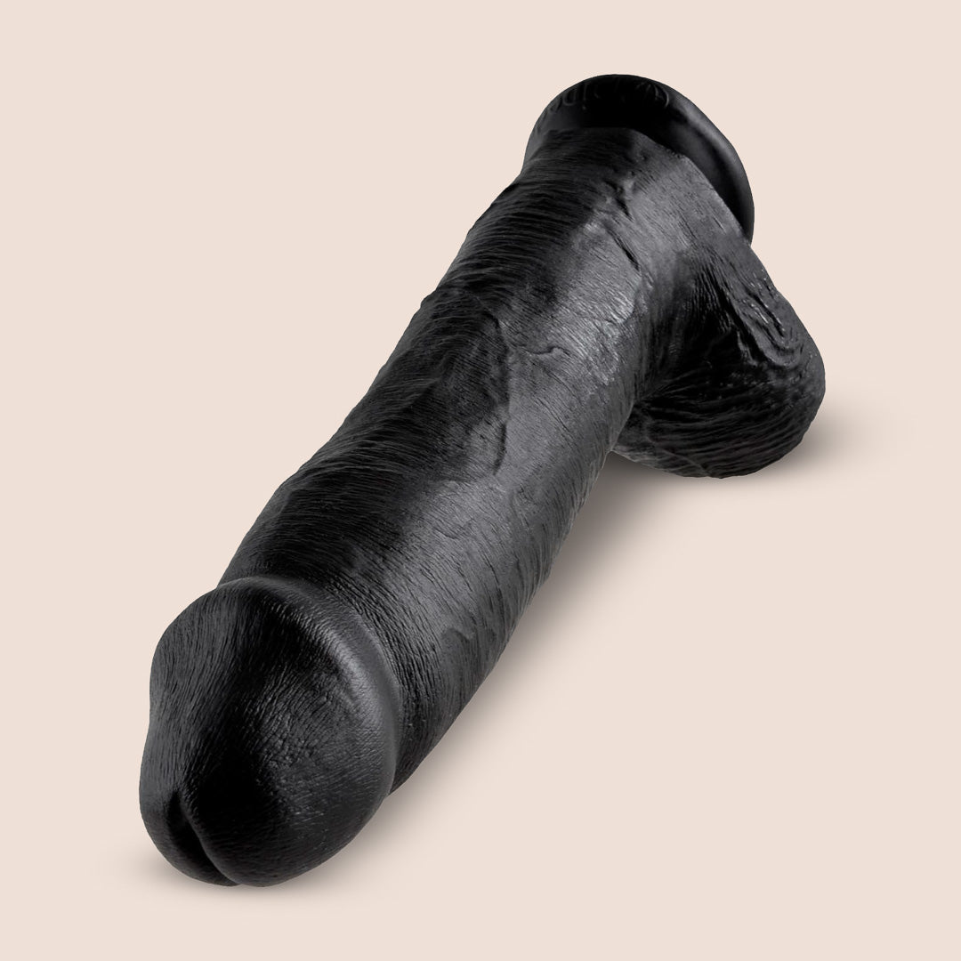 Ultra-Realistic 12 Inch Black Suction Cup Dildo with Balls - King C Adult Toy for Solo Play, Couples & BDSM Scenes