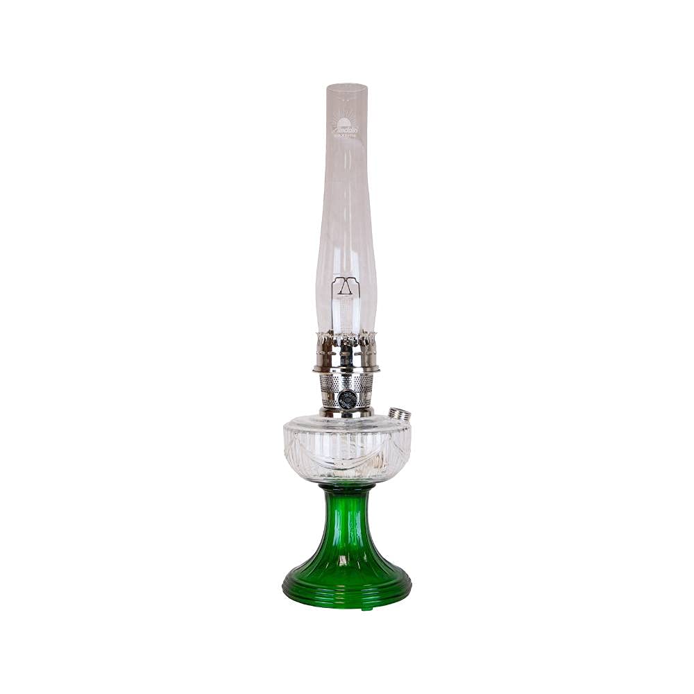 Aladdin Lincoln Drape Oil Lamp - Vintage Indoor Oil/Kerosene Lamp with Bright White Light, Glass & Nickel Trim (Emerald Green) - Perfect for Home Decor, Emergency Lighting & Cozy Ambiance