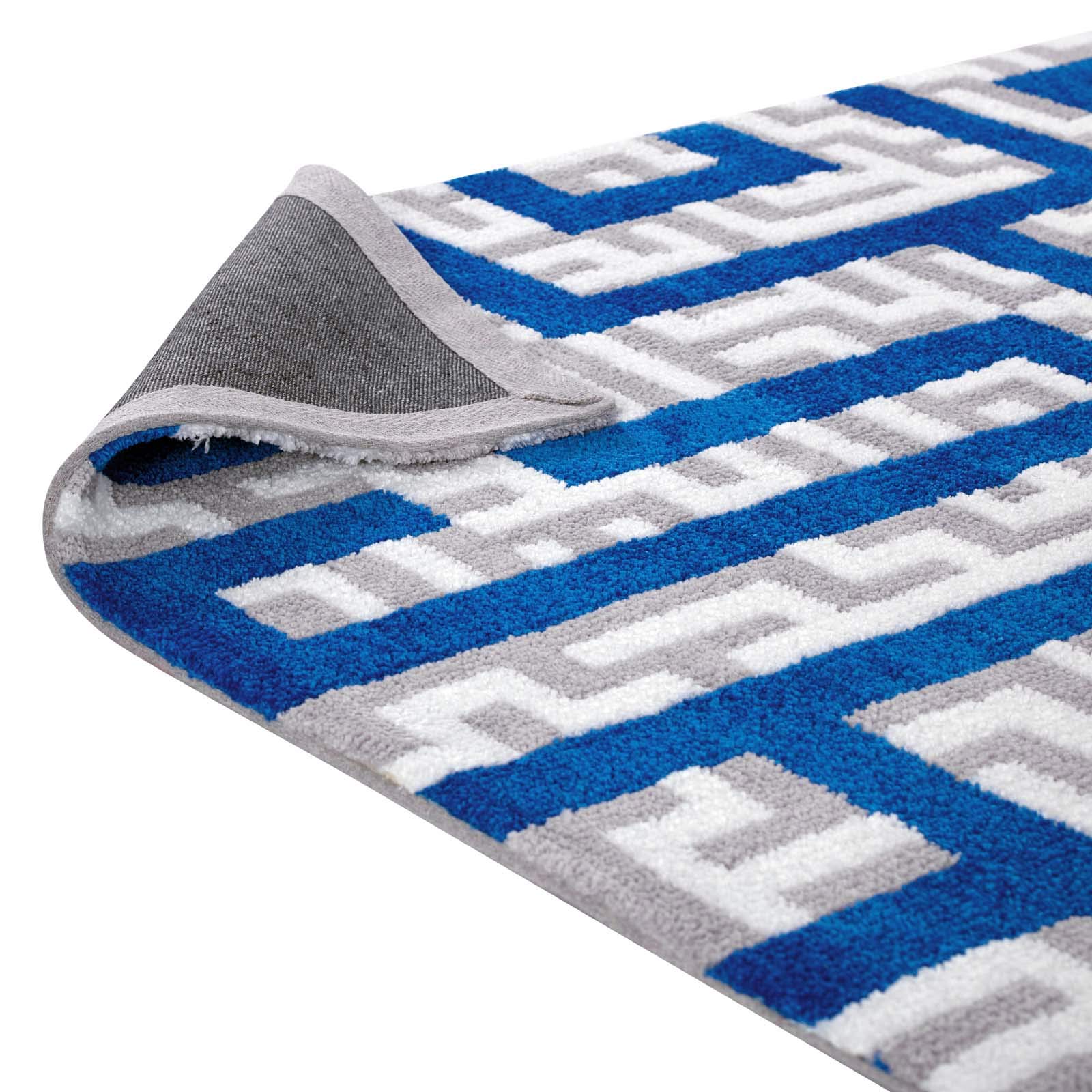 Modern Contemporary Urban Design Blue Area Rug - Non-Slip Living Room Carpet Runner for Lounge, Bedroom & Hallway - Soft Fabric Floor Mat for Home Decor