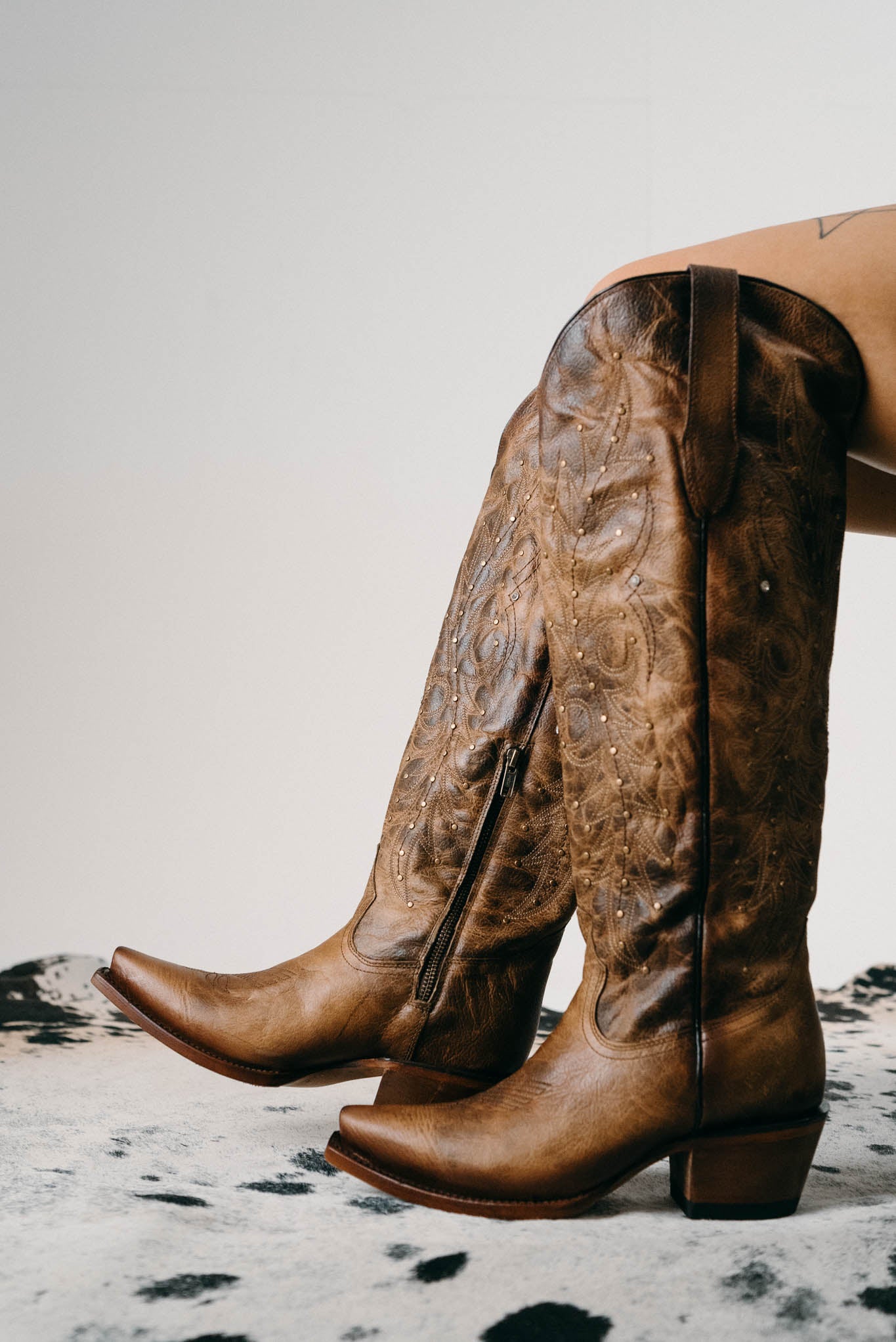 Paulina Women's Tall Wide Calf Cowgirl Boots - Comfortable Snip Toe Western Riding Boots for Country Dancing, Rodeo & Outdoor Activities