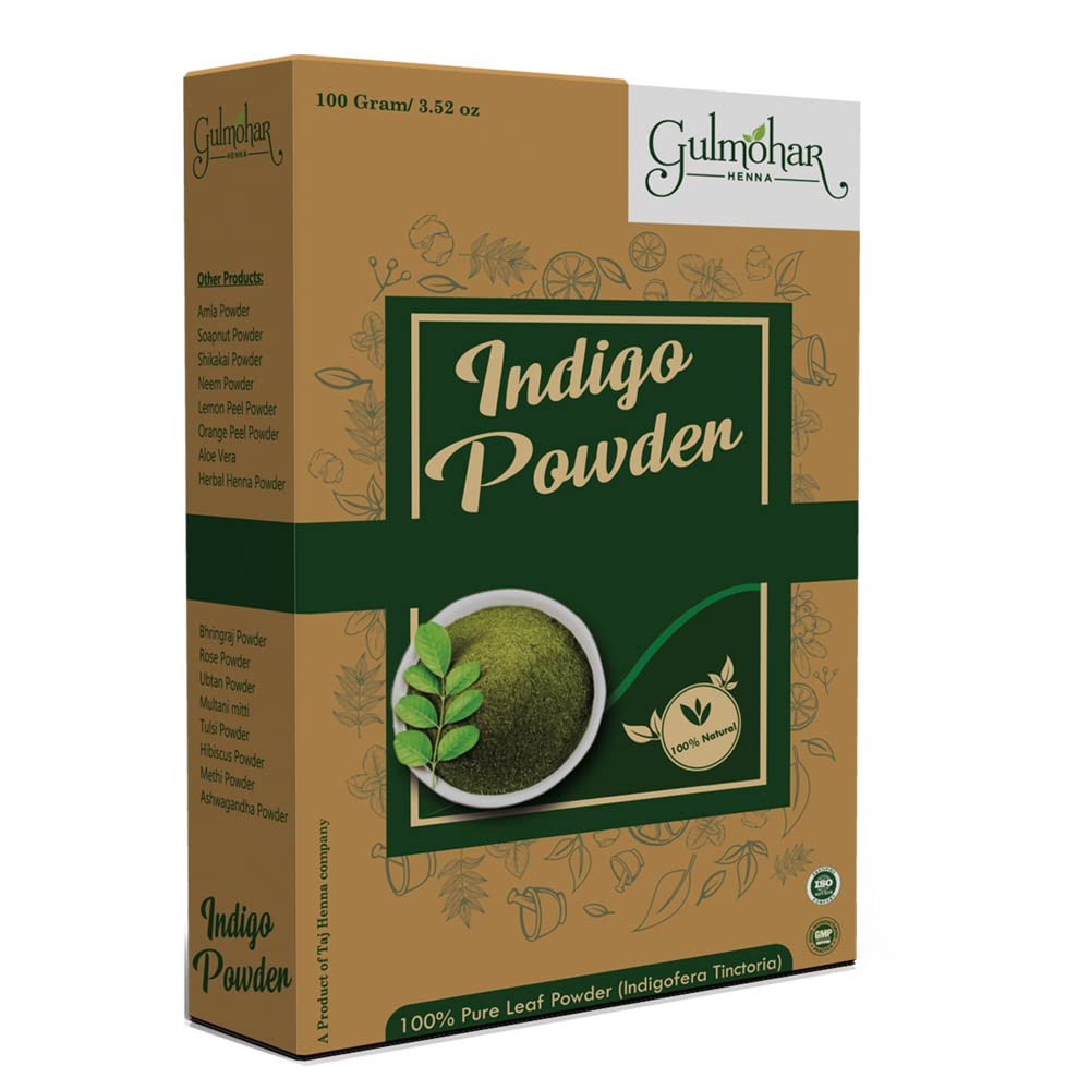 Gulmohar 100% Organic Indigo Powder for Natural Hair Color & Care | Chemical-Free Black Hair Dye | 100g | Safe for DIY Hair Coloring at Home