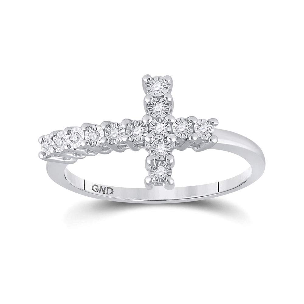 1/20 Cttw Sterling Silver Round Diamond Cross Ring for Women - Elegant Religious Jewelry for Church, Weddings & Special Occasions