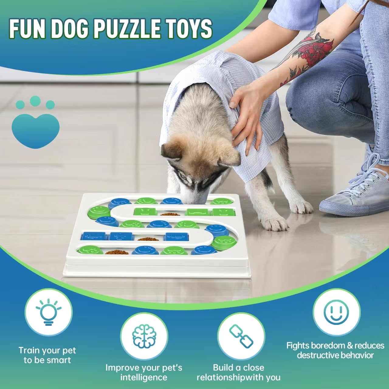 Interactive Dog Puzzle Toys for IQ Training & Mental Enrichment - Slow Feeder Treat Dispenser for Small Medium Large Dogs - Perfect for Boredom Relief & Indoor Playtime