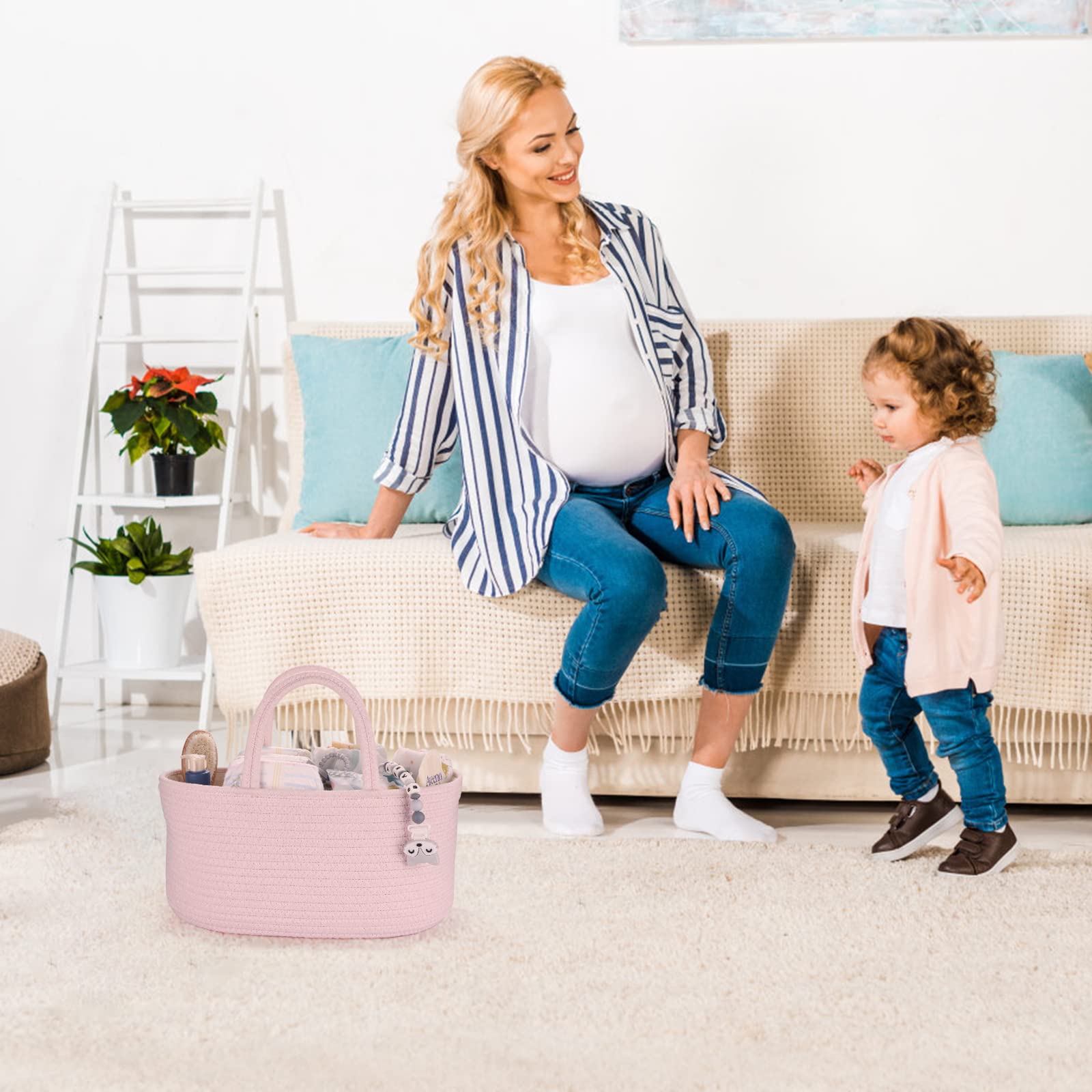 Portable Baby Diaper Caddy Organizer - Nursery Storage Bin & Travel Tote Bag for Boys & Girls - Perfect for Changing Table, Car Travel & Baby Shower Gifts - Registry Must-Have Essentials (Pink) - Ideal for Newborn Care & On-the-Go Parents
