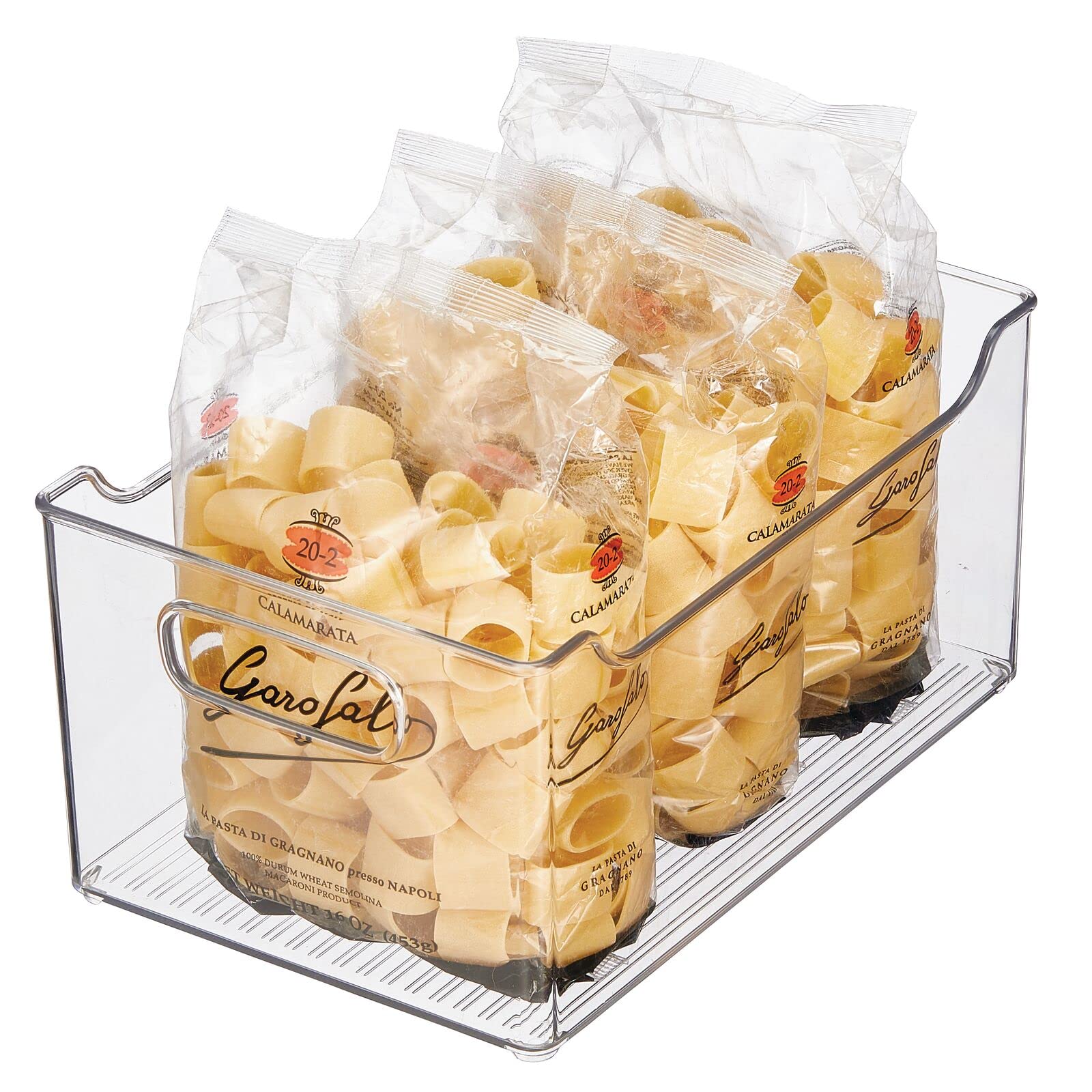mDesign Clear Plastic Storage Bins with Handles - 4 Pack Kitchen & Pantry Organizer for Fruits, Vegetables, Snacks, Drinks - Perfect for Cabinet, Shelf, Fridge & Freezer Organization