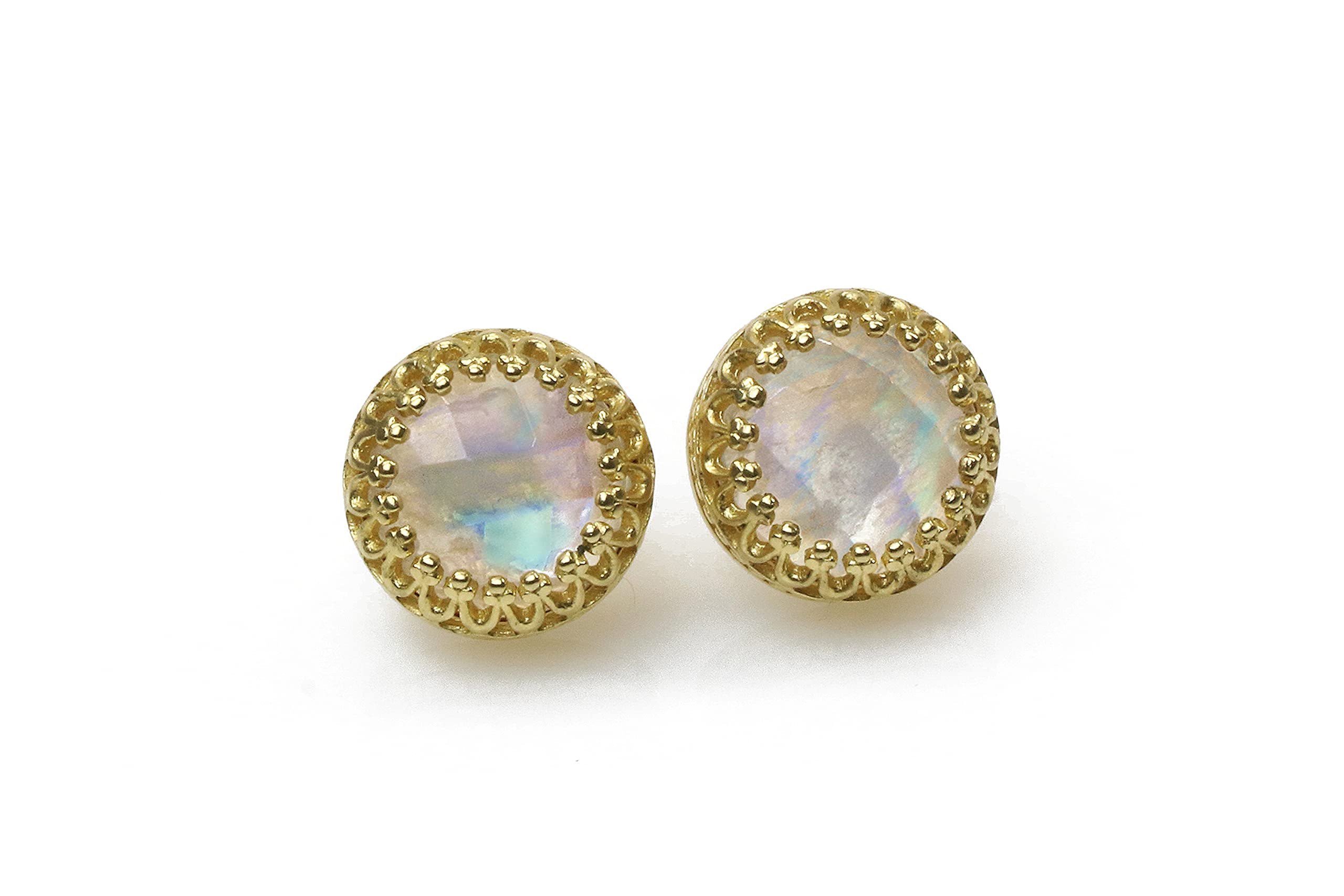 10mm Moonstone Post Earrings for Women - 14k Gold Filled Anemone Jewelry - Perfect Gift for Sister, Mom & Friend with Gift Box - Elegant Everyday Wear & Special Occasion Jewelry