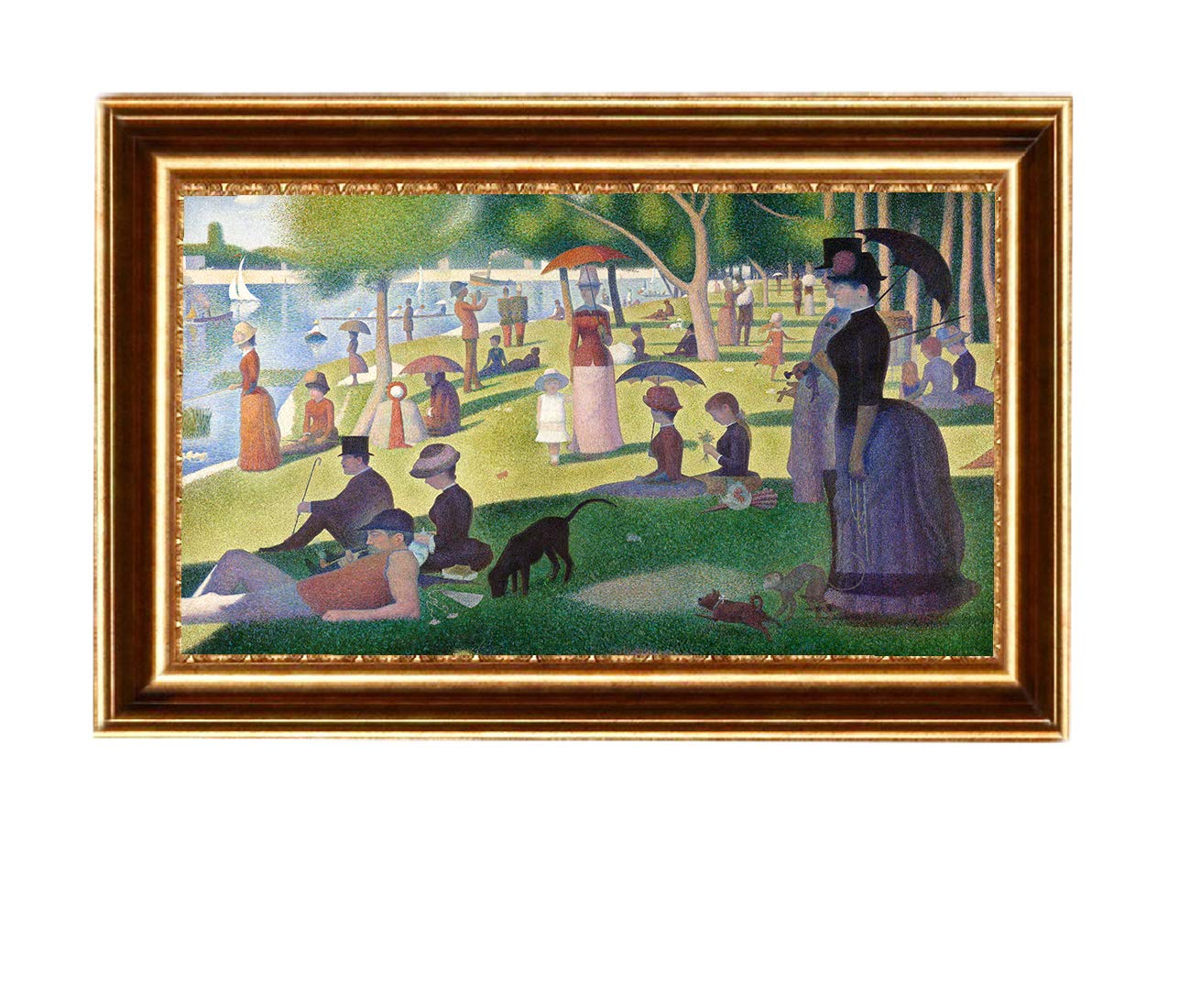 Georges-Pierre Seurat 'A Sunday on La Grande Jatte' Oil Painting Reproduction - Framed Giclee Wall Art Canvas Print 34.5x24.5 Inches - Vintage Home Decor for Living Room, Office & Gallery Display