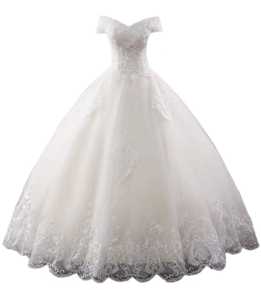 Vintage Off Shoulder Lace Wedding Dress for Women - Princess Ball Gown Bridal Gown with Elegant Lace Details | Perfect for Bridal Showers, Formal Weddings & Romantic Photoshoots