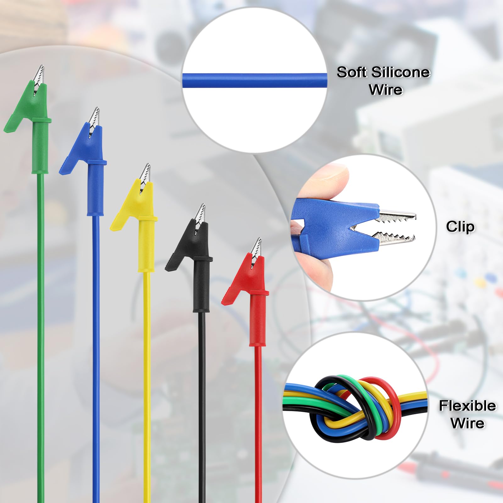 5 Pack Alligator Clips Test Leads - Dual Ended Copper Clamps for Electrical Testing in Labs & DIY