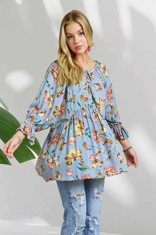 ADORA Floral Peasant Tunic Top for Women - Bohemian Style Blouse with Embroidery | Perfect for Summer Festivals, Beach Vacations & Casual Outings