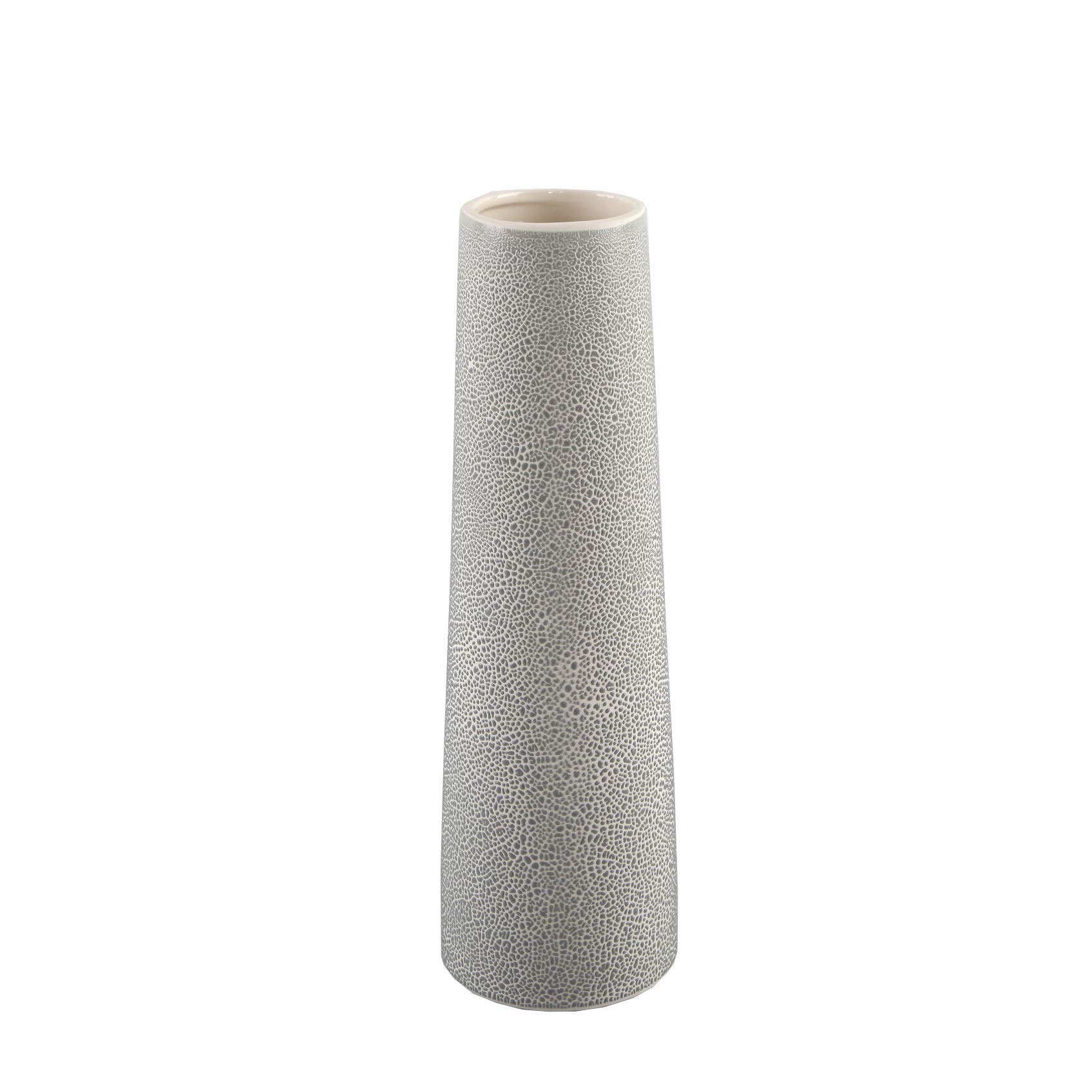 Flora Bunda Mid Century 14 Inch Ceramic Vase Planter with Leather Finish - Grey | Elegant Home Decor for Living Room, Office & Wedding Centerpiece