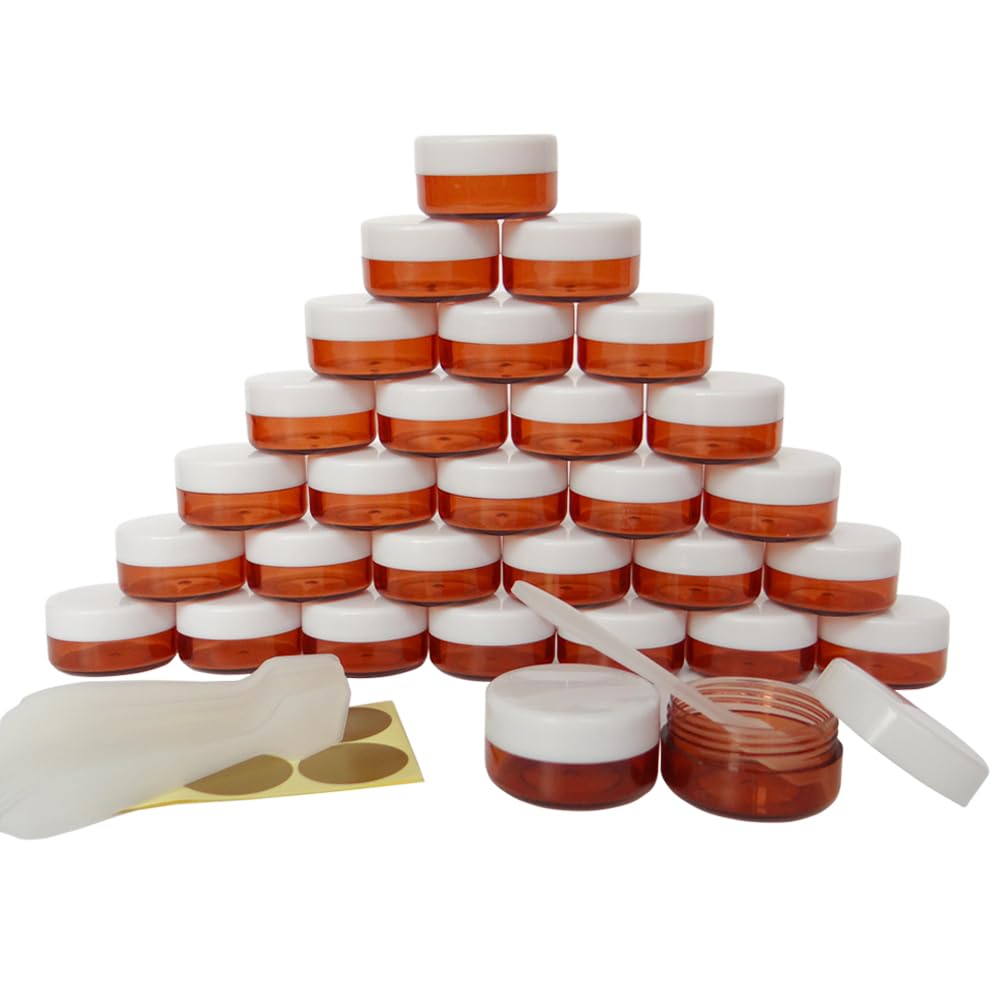 30-Pack 10g Round Plastic Jars with White Lids - Cosmetic Sample Containers, Travel Storage Jars for Eyeshadow, Lip Gloss, Creams & Skincare Essentials | Perfect for Makeup Organization & Travel Kits