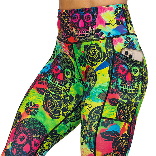 Trendy Tie Dye Skull Print Leggings for Women - Gothic Fashion, Yoga Pants, Halloween Costume & Festival Outfits