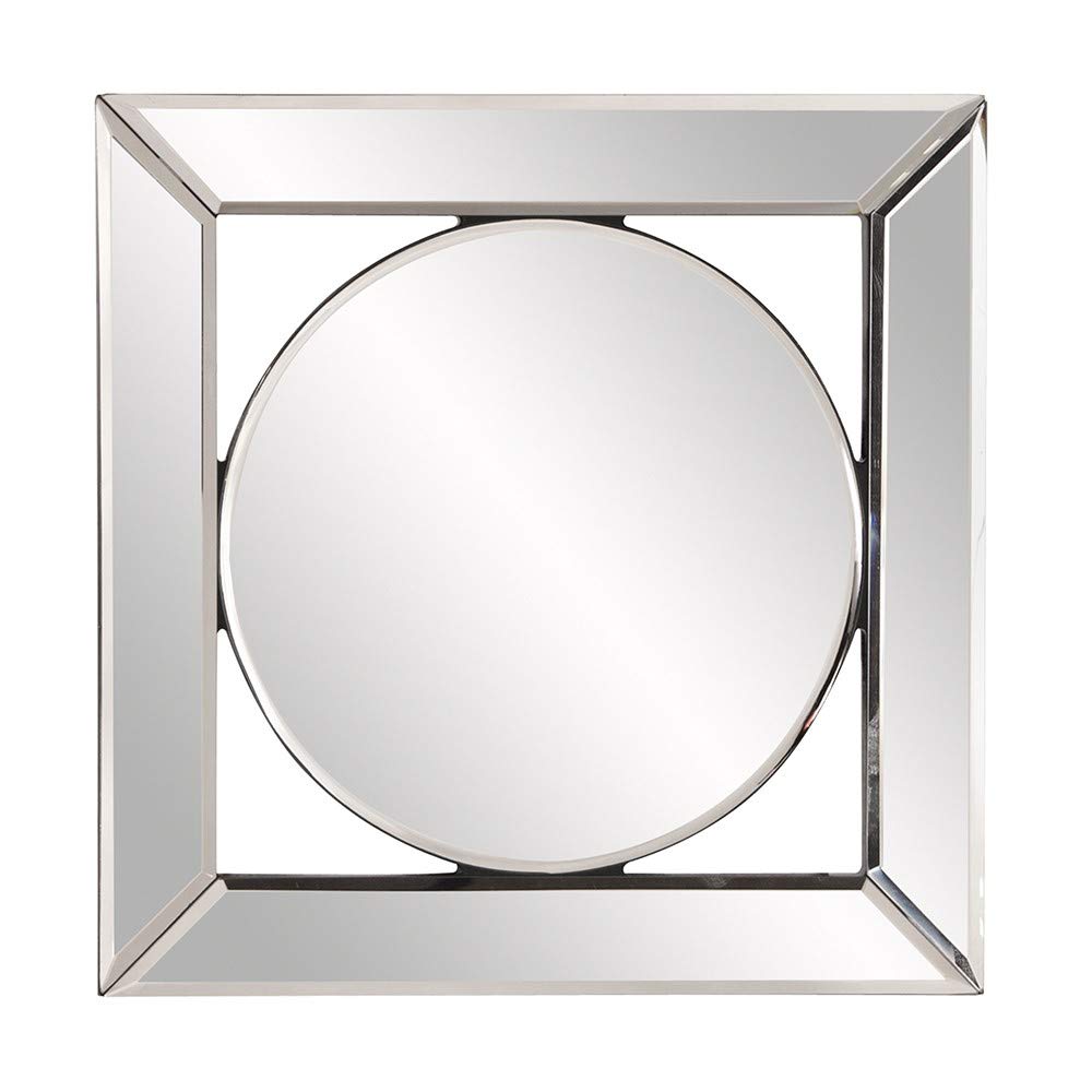 HomeRoots Modern Square Wooden Mirror with Round Center - Decorative Wall Mirror for Living Room, Bedroom & Entryway - Elegant Home Decor & Stylish Interior Design Accent
