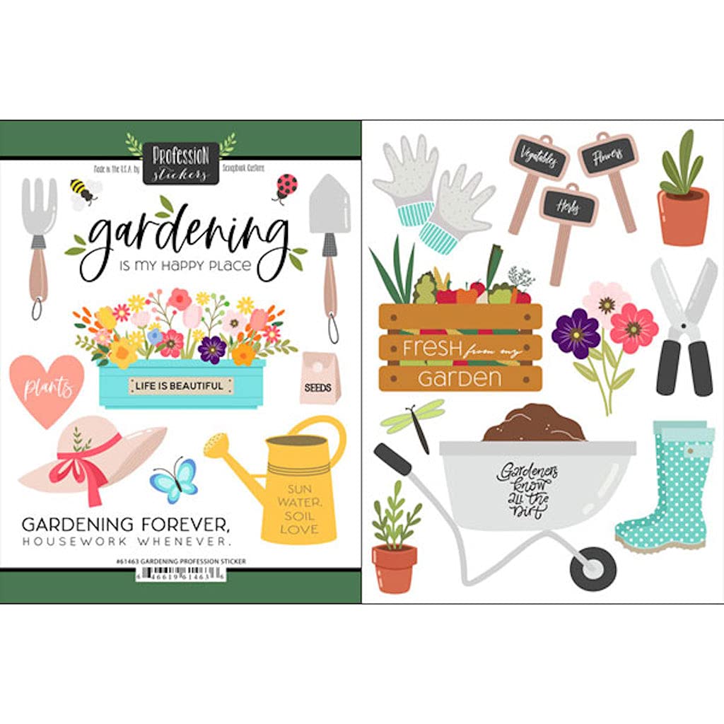 Scrapbook Customs 61463 Gardening Profession Stickers - Premium DIY Scrapbooking Decals for Journals, Planners & Craft Projects | Perfect for Gardeners, Plant Lovers & Scrapbook Enthusiasts