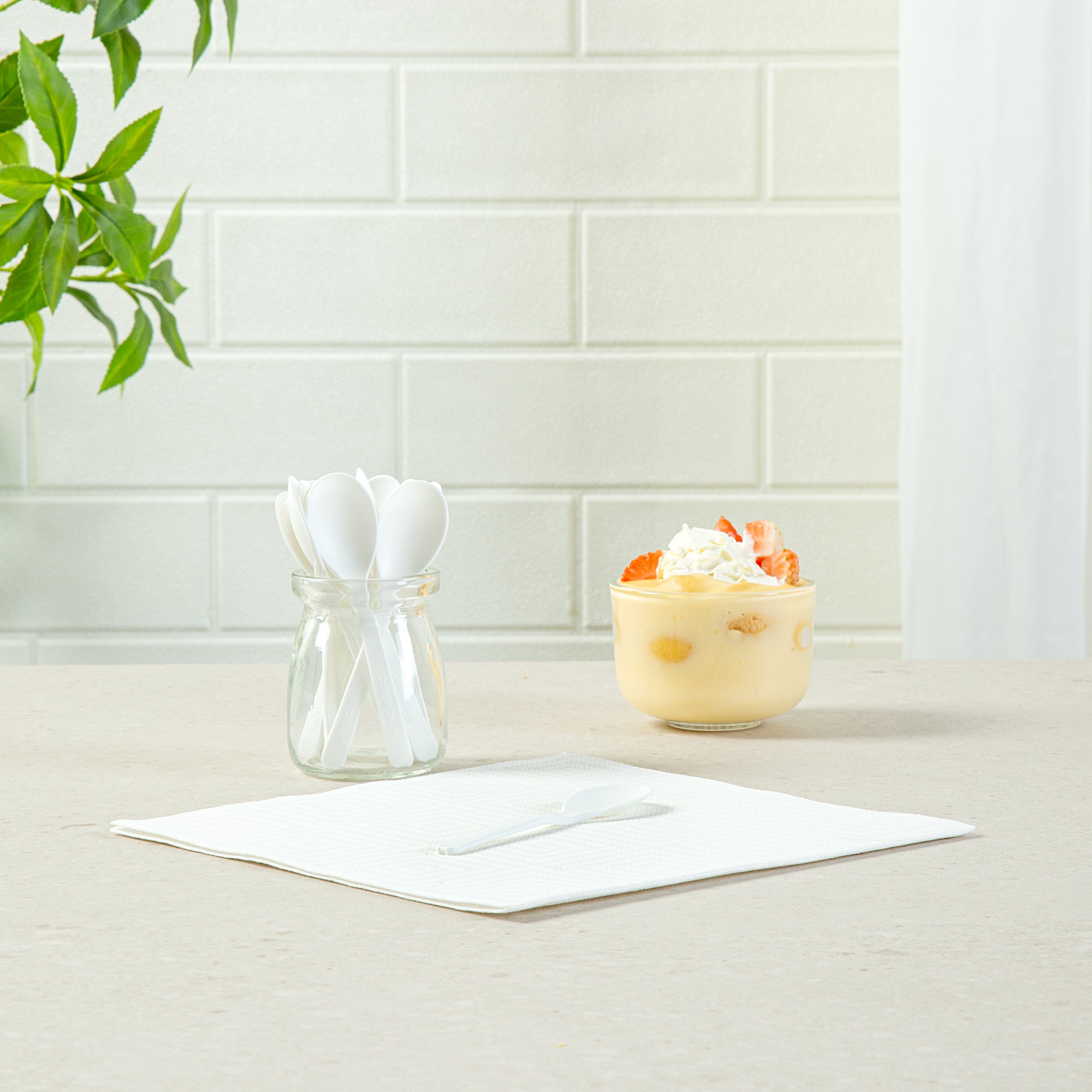 Eco-Friendly Round White Plastic Mini Spoons - Heat Resistant, Compostable, 4
