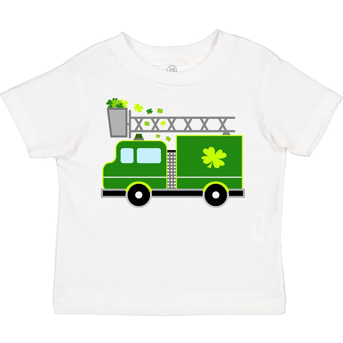 St. Patrick's Day Green Fire Truck with Shamrocks Toddler T-Shirt | Cute Irish-Themed Kids Apparel for Boys & Girls | Perfect for St. Paddy's Day Celebrations, Parades & Family Photos