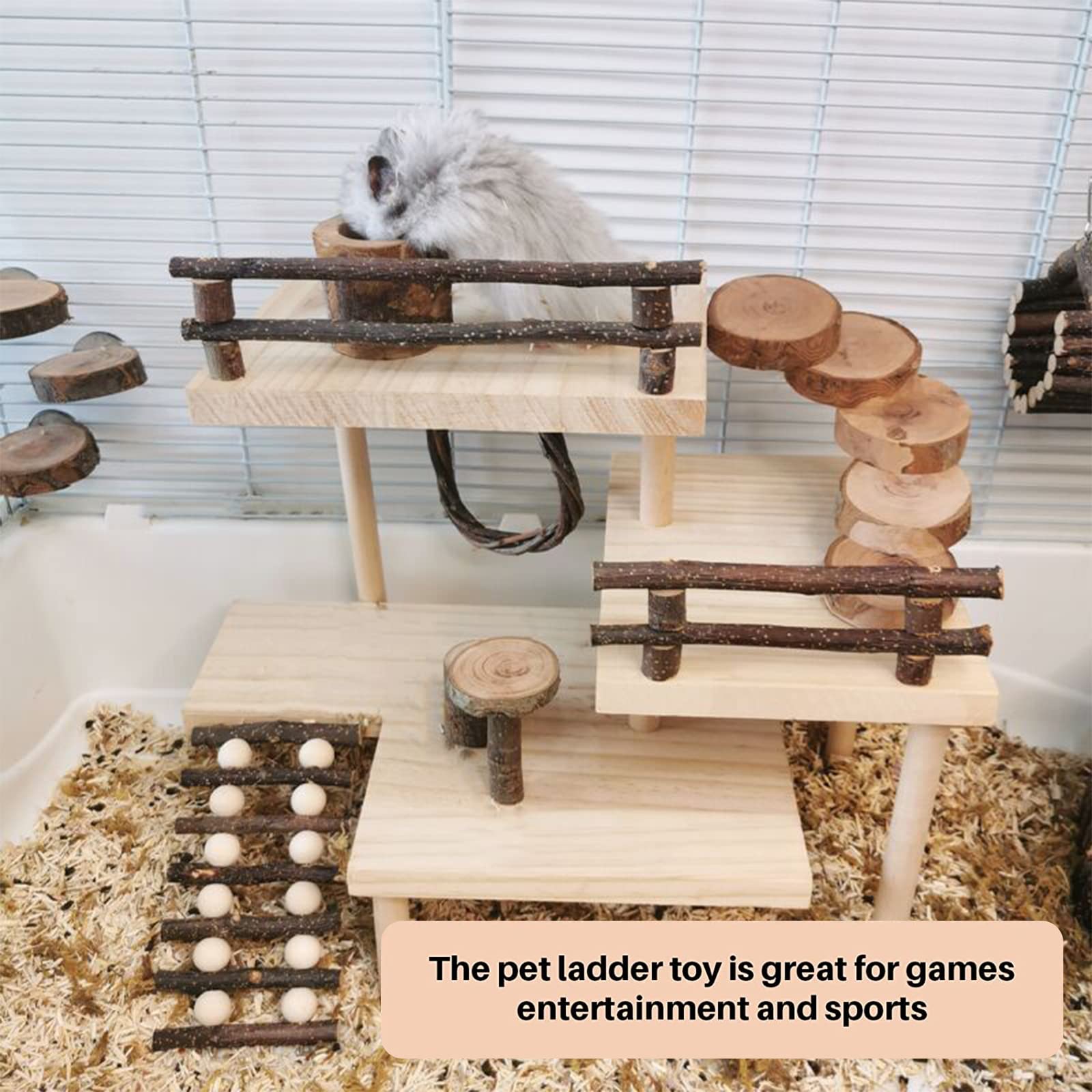 HOSUKKO 3-Tier Extra Large Hamster Climbing Toys - Natural Wooden Small Animal Playground with Bridge for Dwarf Hamsters, Mice & Gerbils - Perfect for Exercise, Exploration & Cage Enrichment (Great Gift for Pet Lovers)