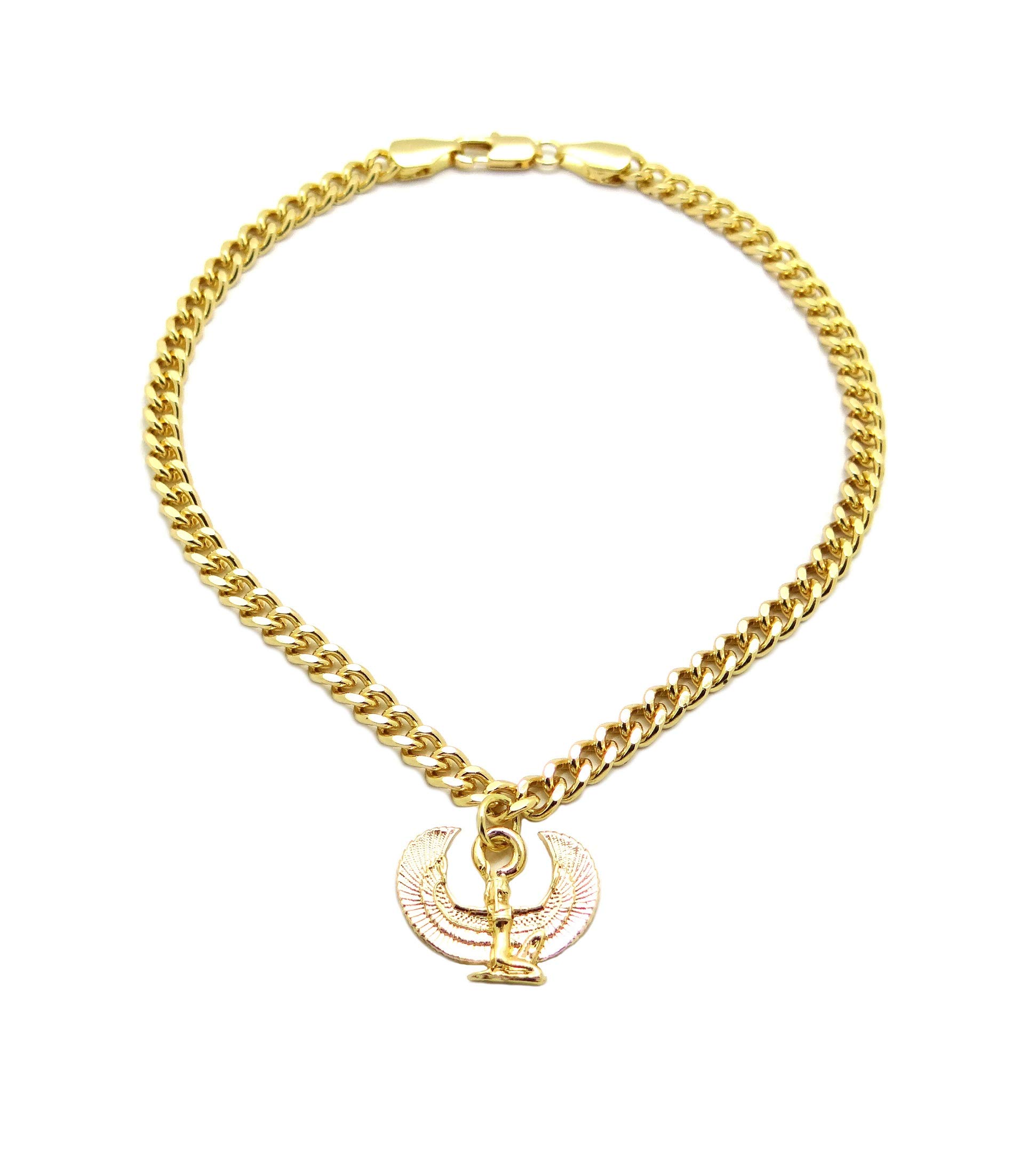 Egyptian God Horus Bird & Ankh Charm 10-Inch Cuban Chain Anklet Bracelet for Women - Perfect for Boho Fashion, Festival Outfits and Spiritual Jewelry Collections