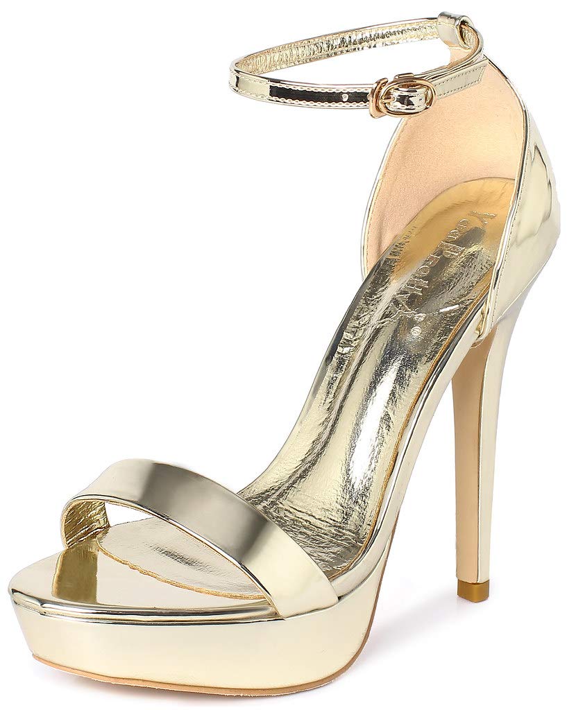 YooPrettyz Women's Metallic Ankle Strap Platform High Heel Sandals - Elegant Dress Shoes for Parties, Weddings & Evening Events