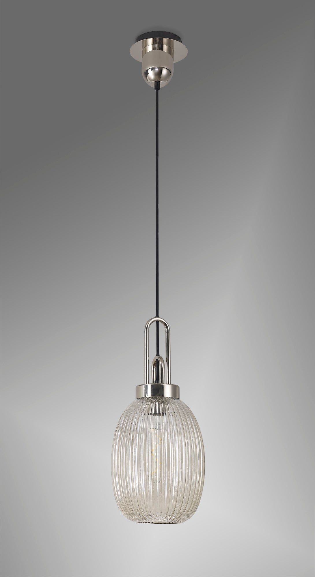 Cadiz 1-Light Pendant Light Fixture with 20cm Almond Ribbed Glass Shade, E27 Socket, IP20 Rated - Perfect for Kitchen Island, Dining Room, or Bedroom Lighting