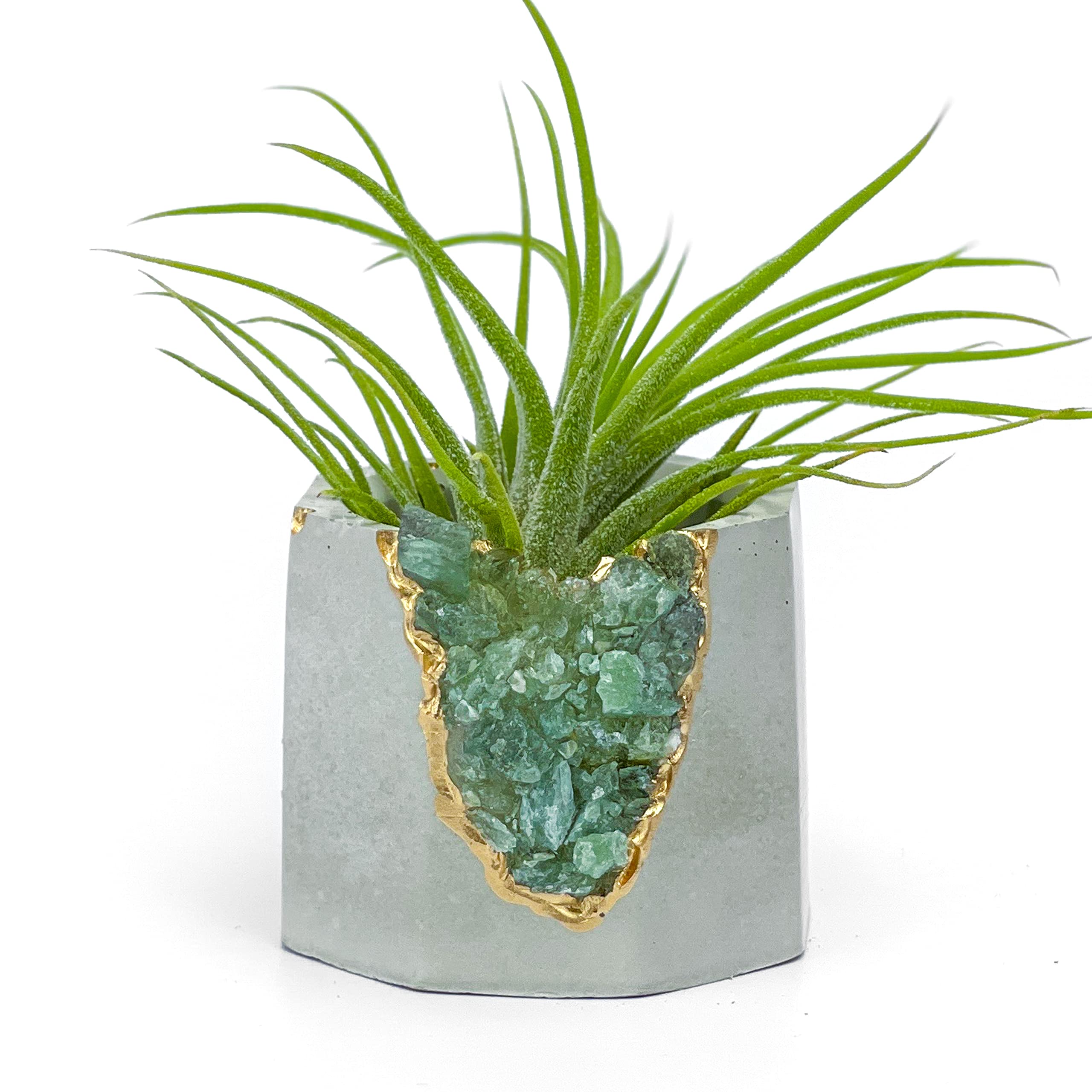 Raw Green Apatite Crystal Planter - Mini Succulent & Air Plant Holder - Handmade Concrete Geode Pot with Healing Properties - Unique Home Decor for Office Desk, Meditation Space & Gift Ideas