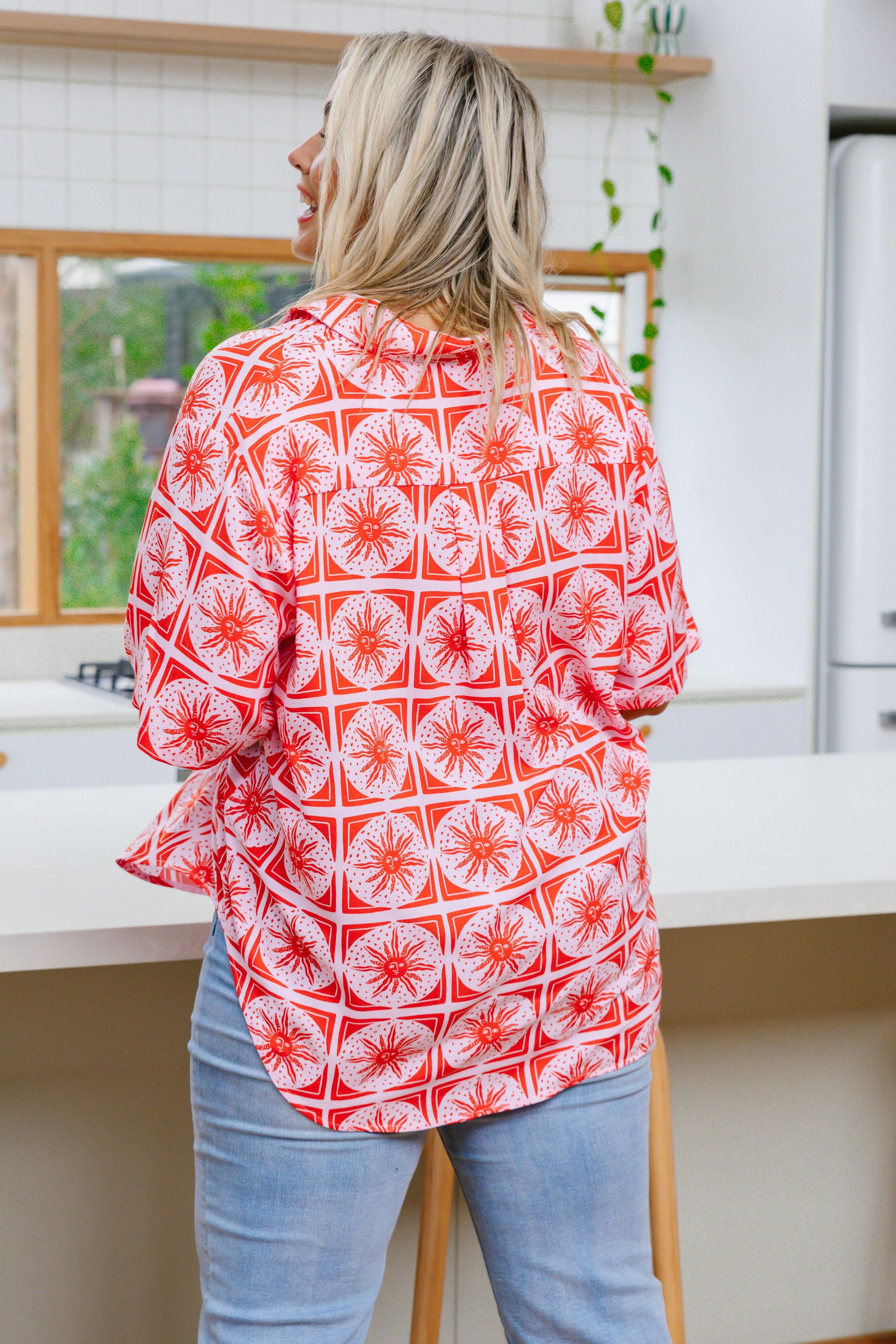 Samara Shirt in Chasing Sunlight Red | Women's Casual Button-Down Blouse | Perfect for Office Wear, Date Nights & Spring Outfits