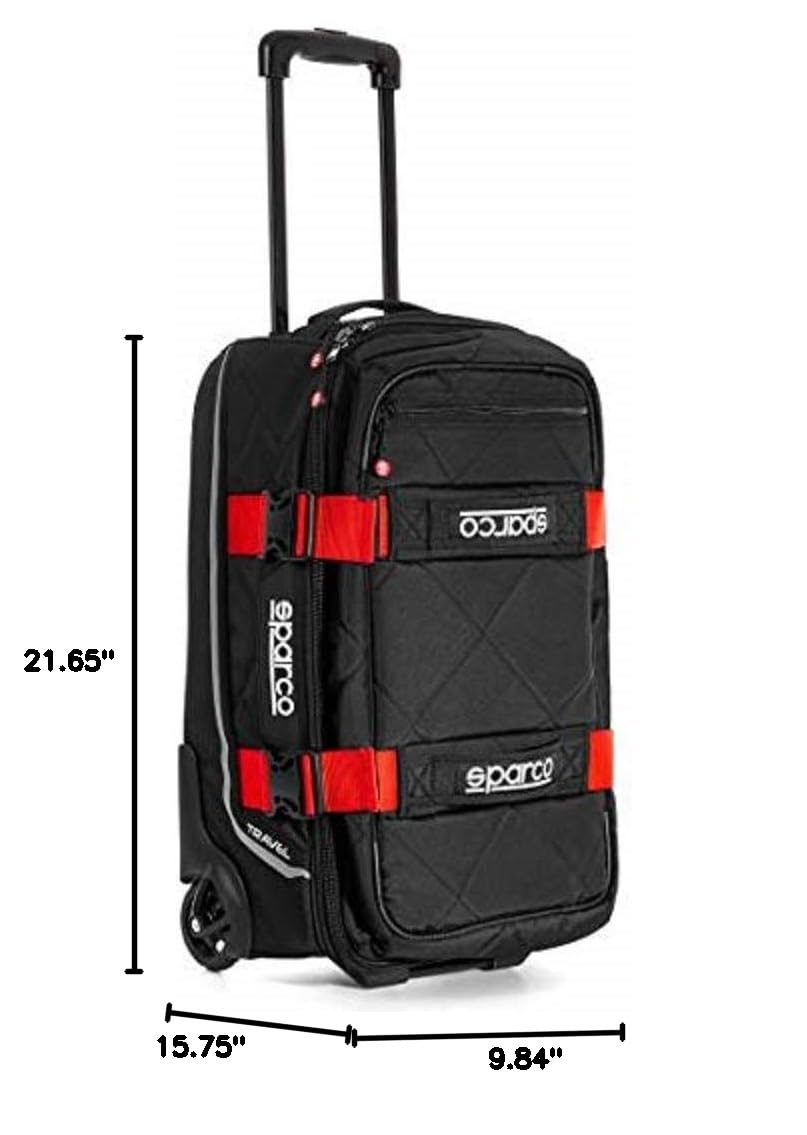 Sparco Premium Travel Bag 55L - Durable Black & Silver Carry-On Luggage for Business Trips, Weekend Getaways & Air Travel