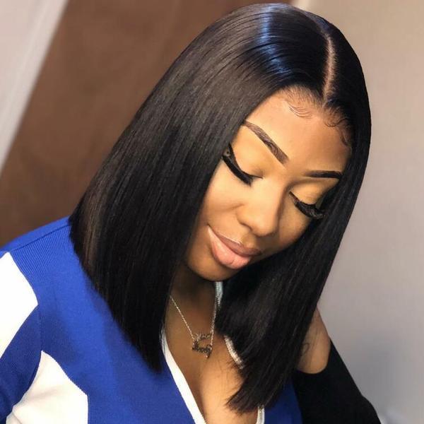 Bob Style Straight Lace Front Wig - Natural Black #1B Human Hair - Perfect for Cosplay, Daily Wear & Special Occasions