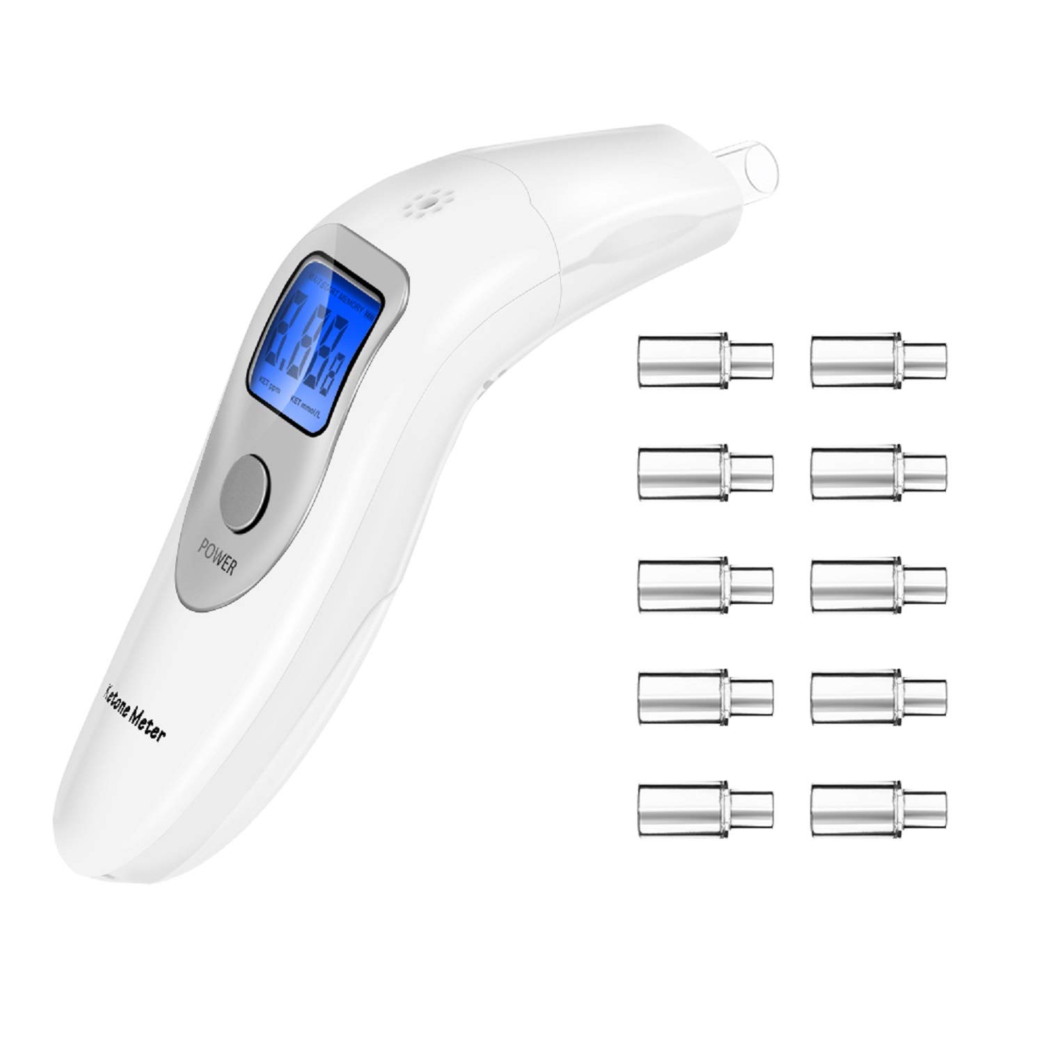 Ketone Breathalyzer for Weight Loss - Ketogenic Diet Breath Analyzer with 10 Disposable Mouthpieces (White, 13-Piece Set) | Track Ketosis for Keto Diet & Fitness Goals