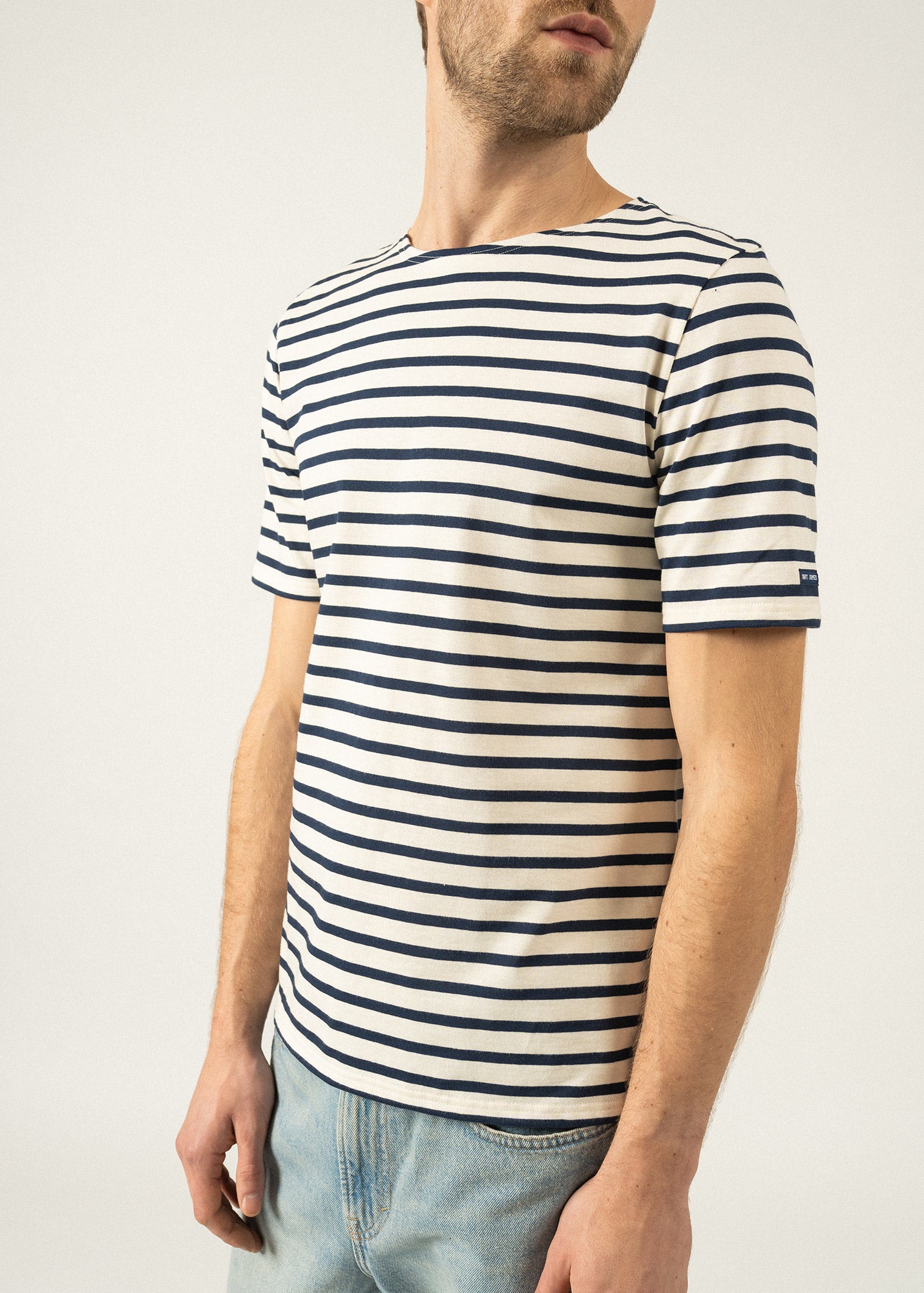LEVANT MODERN Breton Stripe Short Sleeve Shirt for Men & Women | Soft 100% Cotton Comfort | Unisex Casual T-Shirt (ECRU/NAVY) | Perfect for Beach Outings, Summer Travel & Everyday Wear
