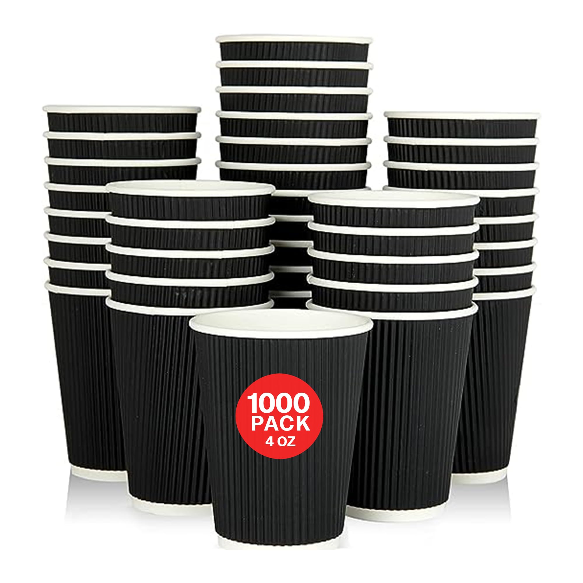Insulated Disposable Coffee Cups 4 oz - 1000 Pack Black Ripple Wall Paper Cups with Comfortable Grip | Triple Layer Hot Beverage Protection | Perfect for Coffee Shops, Offices & Catering Events