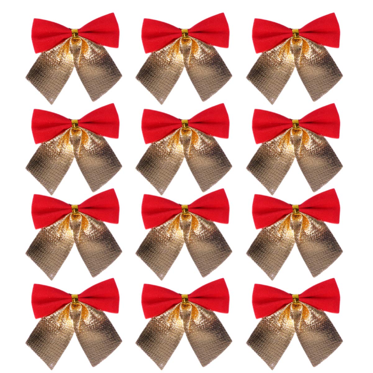 Amosfun 12-Piece Nativity Ornaments Set - Red and Gold Christmas Tree Bows, Hair Bows & Holiday Decorations for Xmas Tree, Gifts, and Party Decor