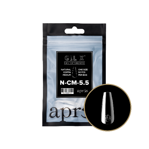 Apres Gel X Refill Tips 2.0 - 50pcs Natural Medium Coffin Nail Extensions for Salon & DIY Manicure - Perfect for Home, Party & Special Occasions