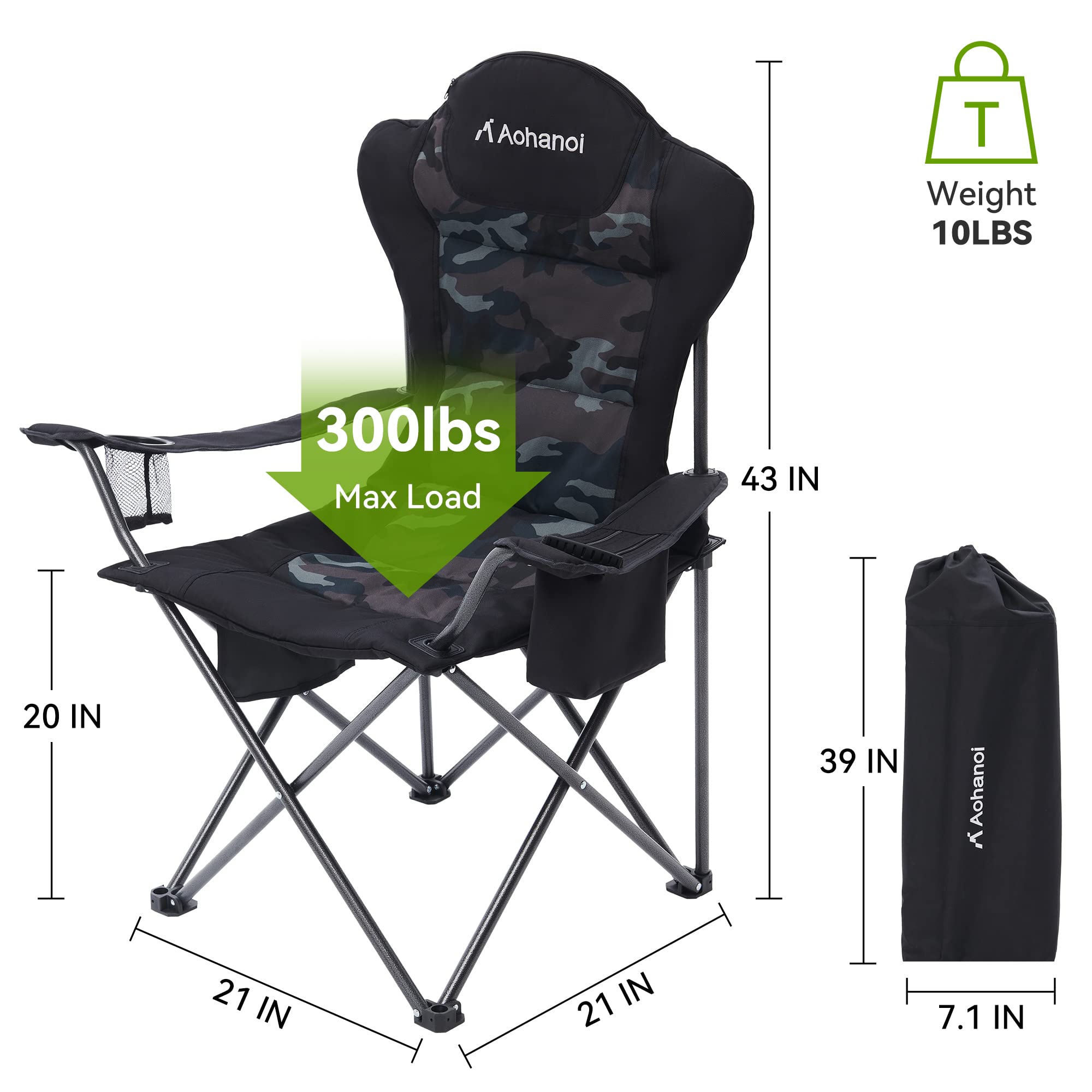 Heavy Duty Camping Chairs 2 Pack - 300lbs Capacity Folding Chairs for Outdoor, Patio, Beach & Picnic - Portable Camp Chairs with Cup Holder & Cooler Bag (2 Pack, Camouflage) - Perfect for Camping Trips, Backyard BBQs, Beach Outings & Tailgating Parties