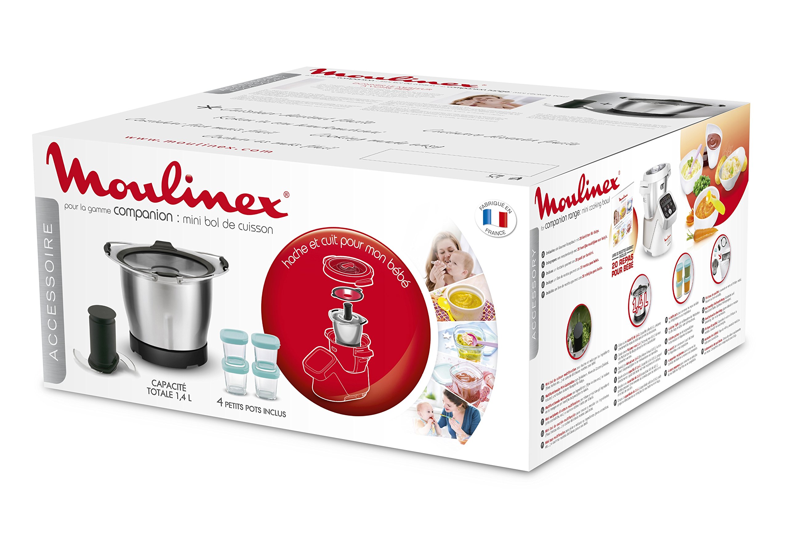 Moulinex Mini Bowl + 4 Glass Baby Food Pots for Companion XF387E10 Blender - Perfect for Homemade Baby Puree & Healthy Smoothies