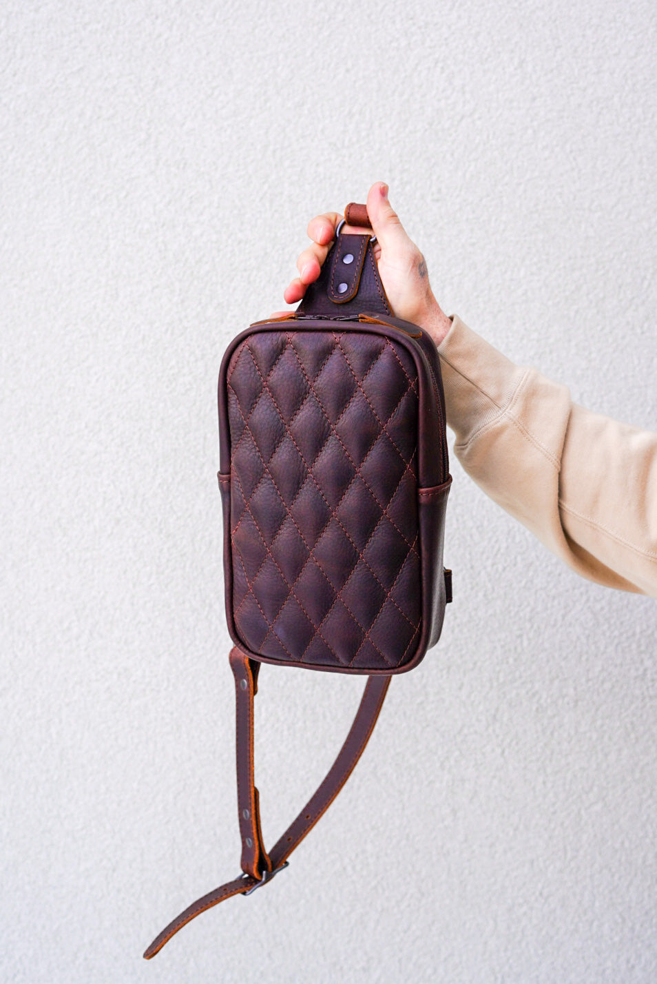 Diamond Stitch Sling Bag - Pitstop Briar Brown Crossbody Bag for Men & Women | Perfect for Travel, Hiking & Everyday Use