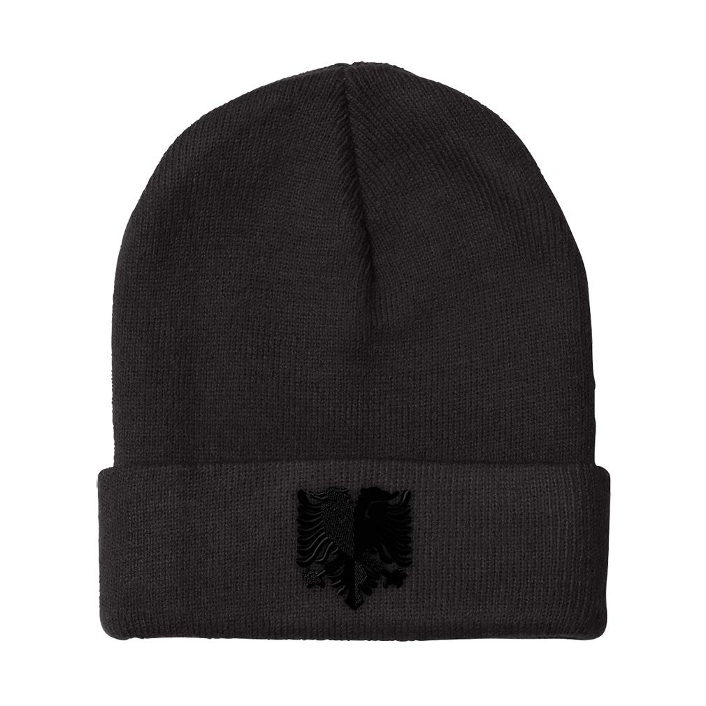 Custom Albanian Eagle Embroidered Beanie for Men & Women - Black Acrylic Skull Cap Winter Hat (One Size Fits All) - Perfect for Cold Weather, Outdoor Activities & Street Fashion