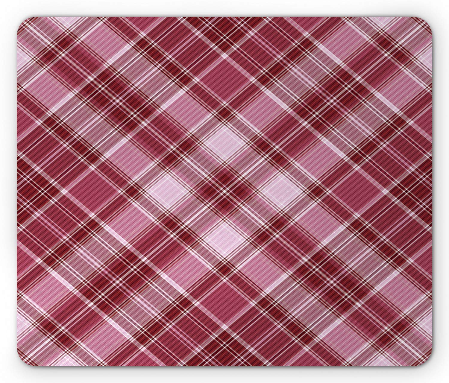 Ambesonne Checkered Mouse Pad - Diagonal Striped Rhombus Pattern in Rose & White, Non-Slip Rubber Base, Standard Size Computer Mouse Mat for Office, Gaming & Home Workspace Decor