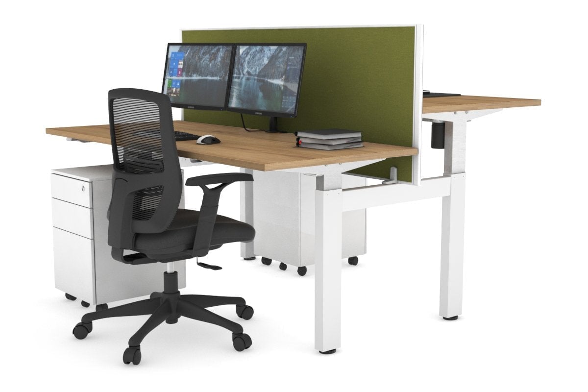 Adjustable Height 2-Person H Bench Workstation - White Frame [1400L x 700W] - Perfect for Office, Home Office, and Collaborative Workspaces